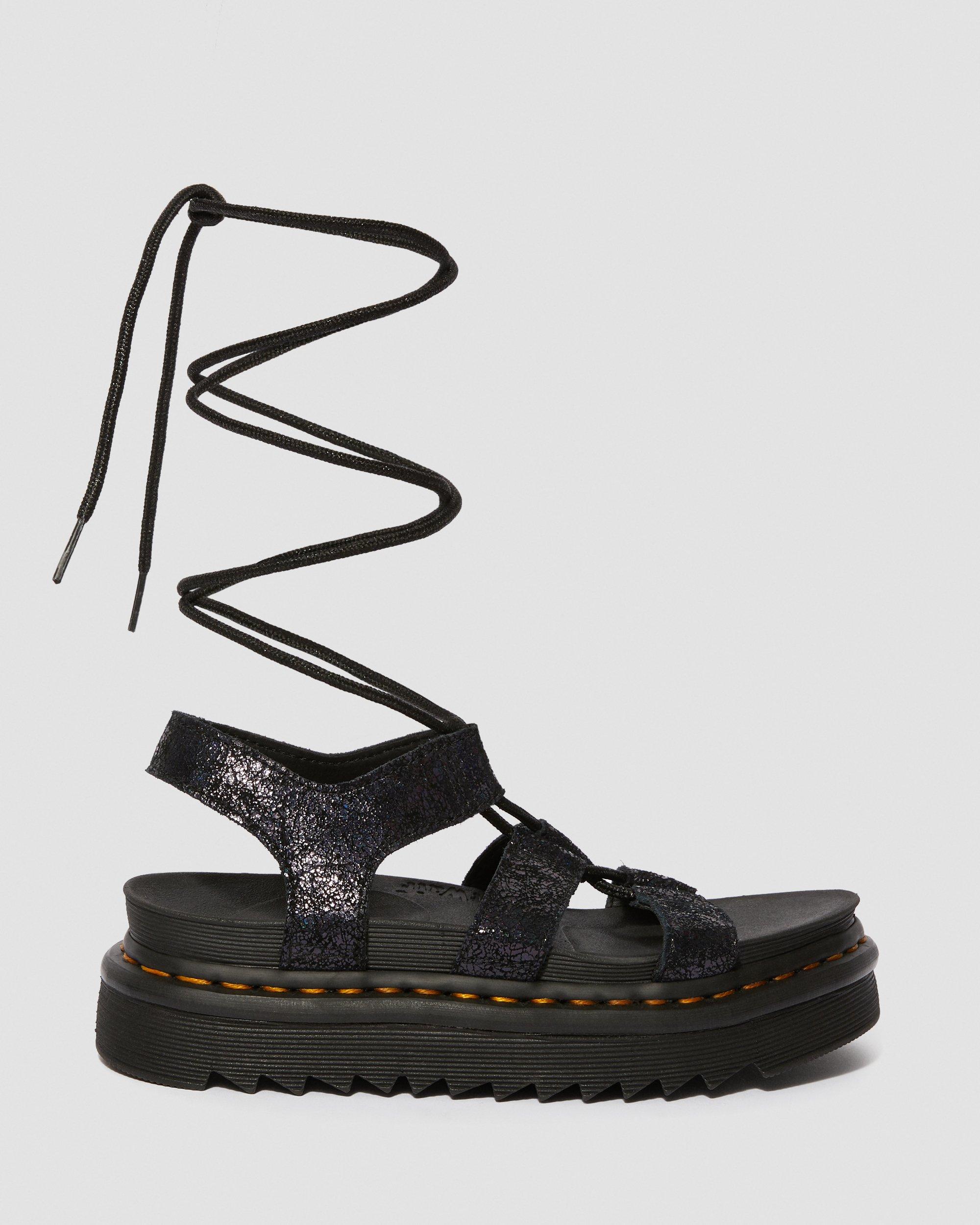 NARTILLA II IRIDESCENT CRACKLE SANDALS in BLACK | Dr. Martens™