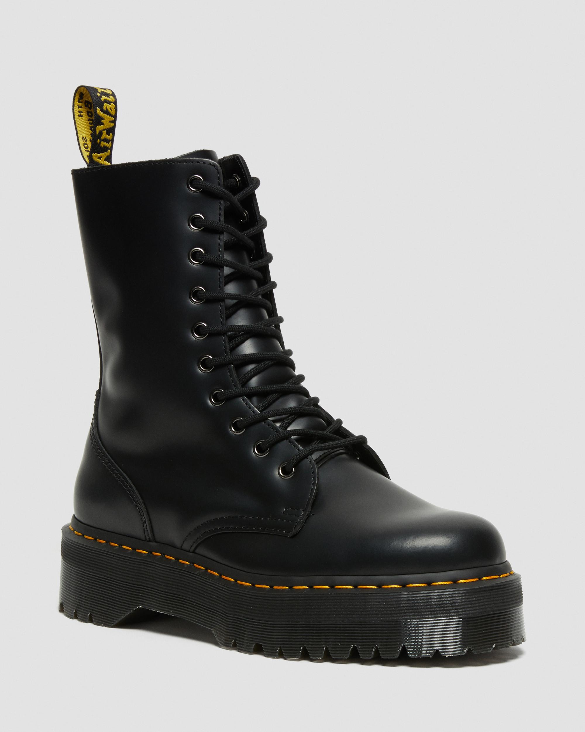 Jadon Hi Smooth Leather Platform Boots in Black