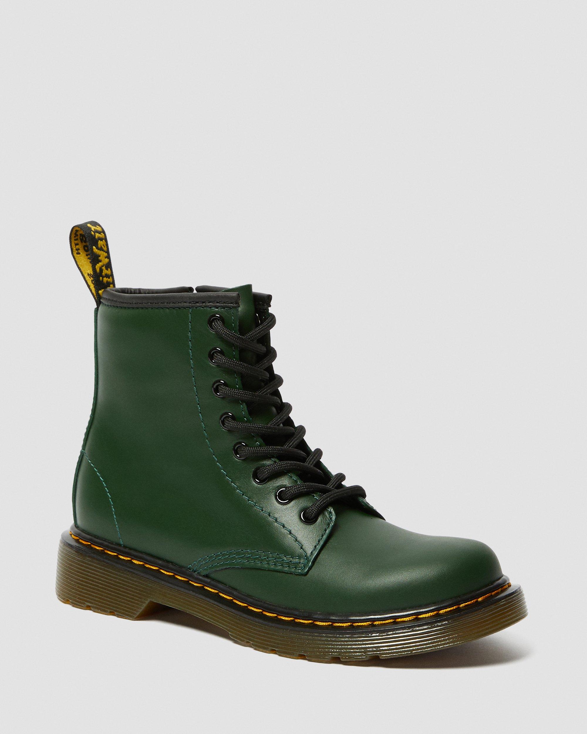 Junior 1460 Muted Leather Lace Up Boots in Green | Dr. Martens