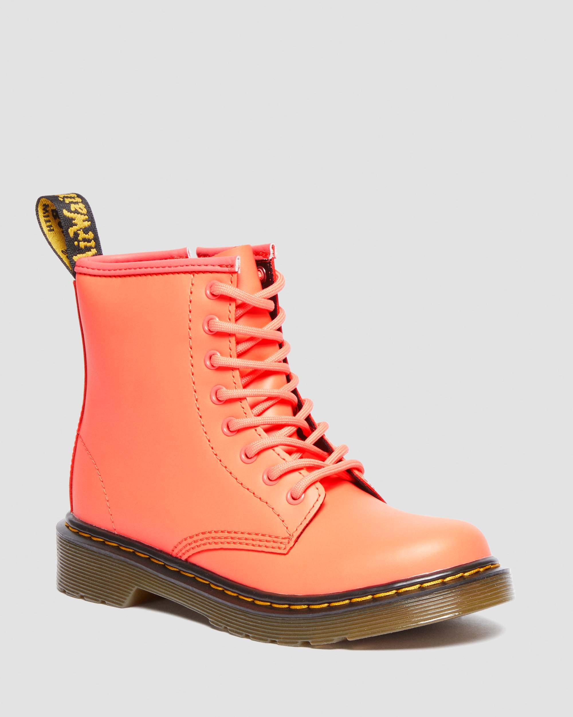 Junior 1460 Softy T Leather Lace Up Boots, Coral | Dr. Martens