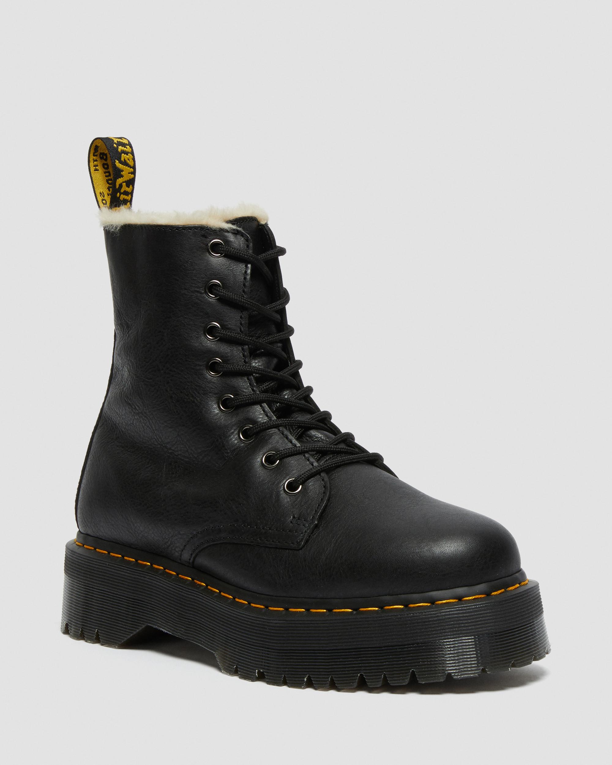 Jadon Faux Fur Lined Leather Platform Boots in Black
