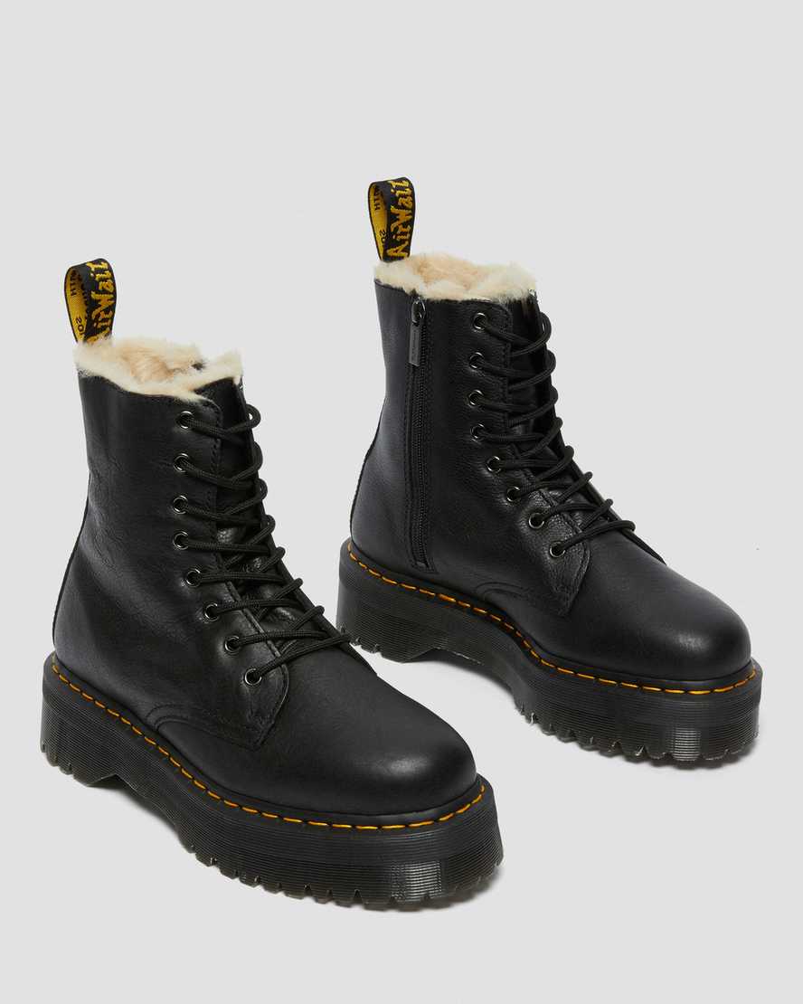 Jadon Faux Fur Lined Leather Platform Boots BlackJadon Kunstfell Gefütterte Plateaustiefel Dr. Martens