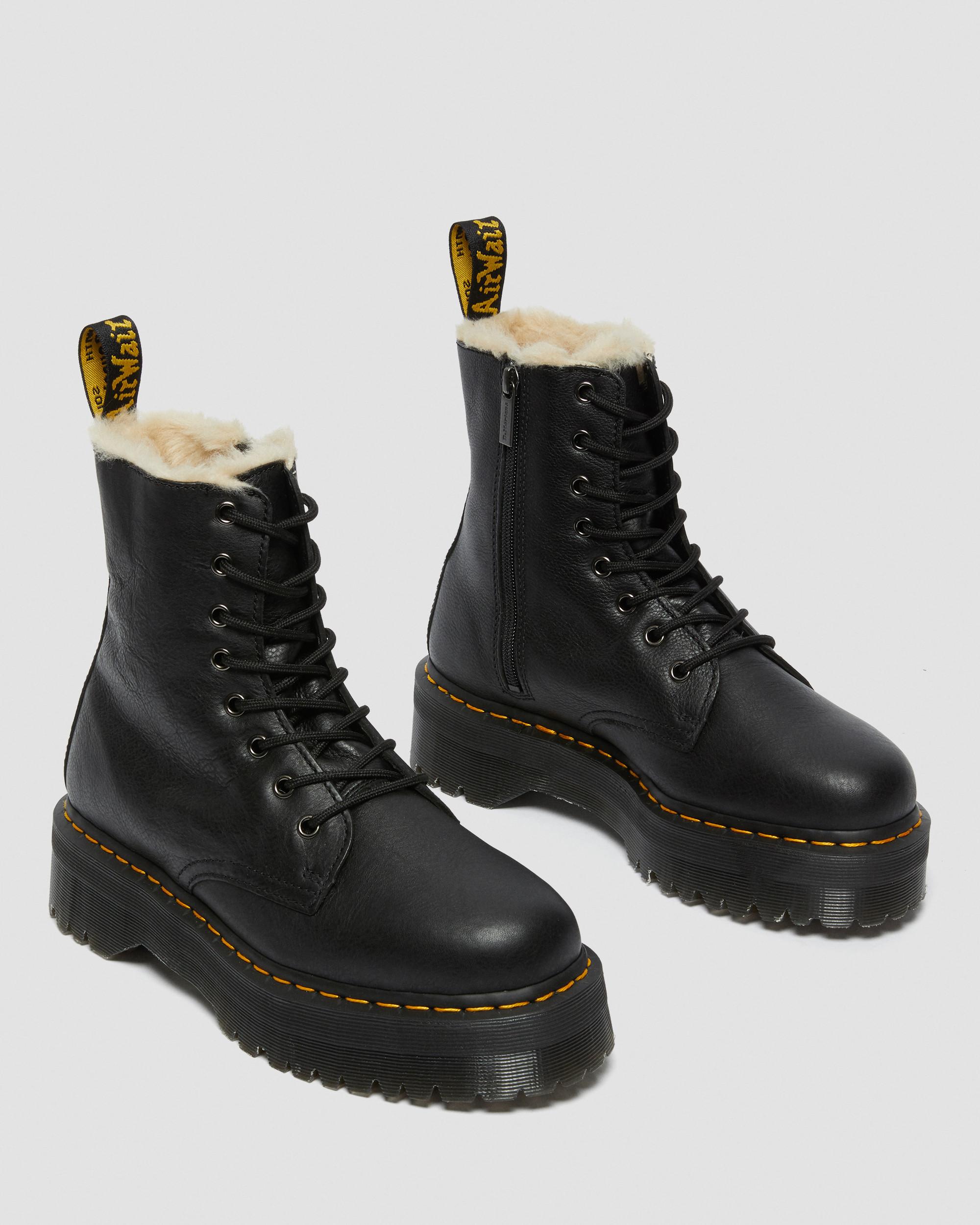 Jadon Faux Fur Lined Leather Platform Boots in Black