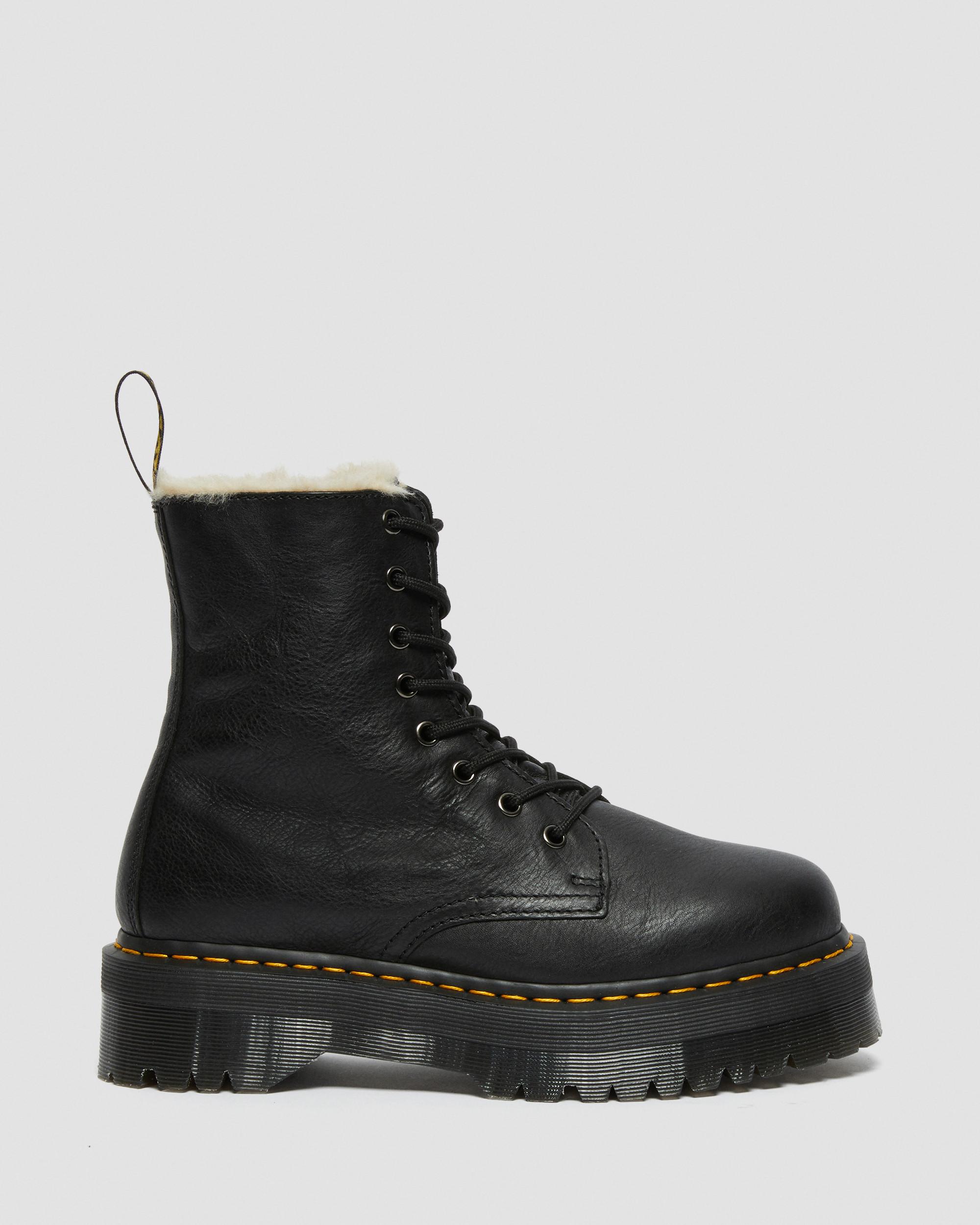 Jadon Boot Leather Faux Fur Lined Platforms in Black
