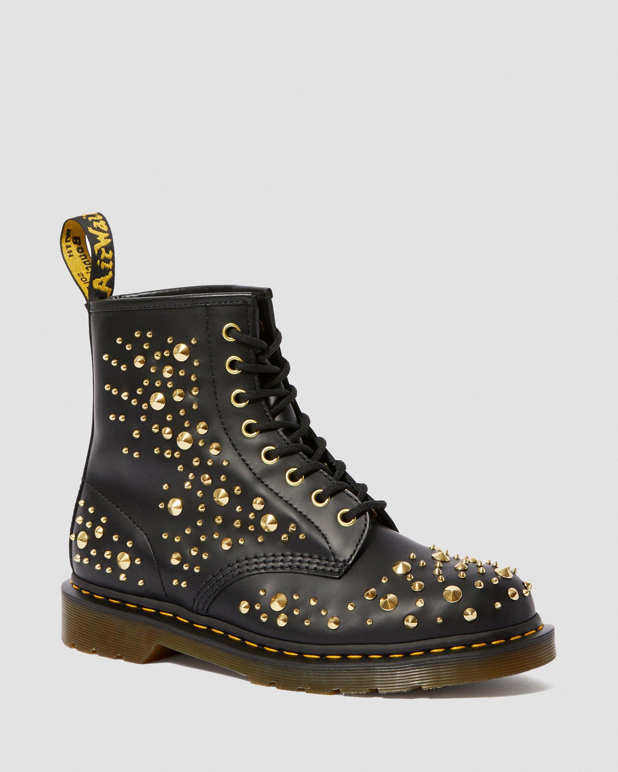 1460 Midas Smooth Leather Gold Studded Boots in Black | Dr. Martens