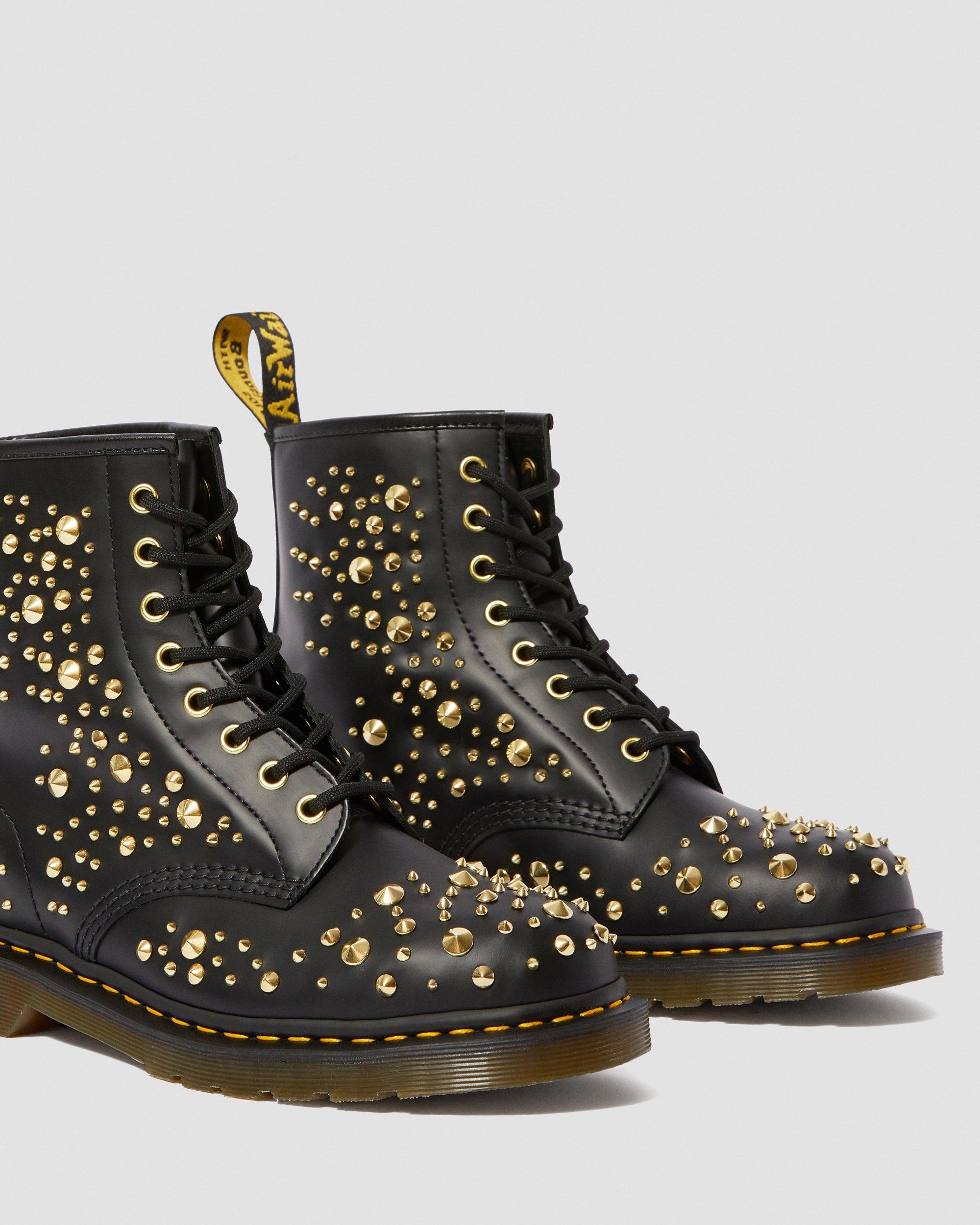 1460 Midas Smooth Leather Gold Studded Boots in Black