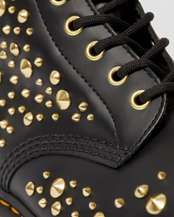 1460 Midas Smooth Leather Gold Studded Boots in Black | Dr. Martens