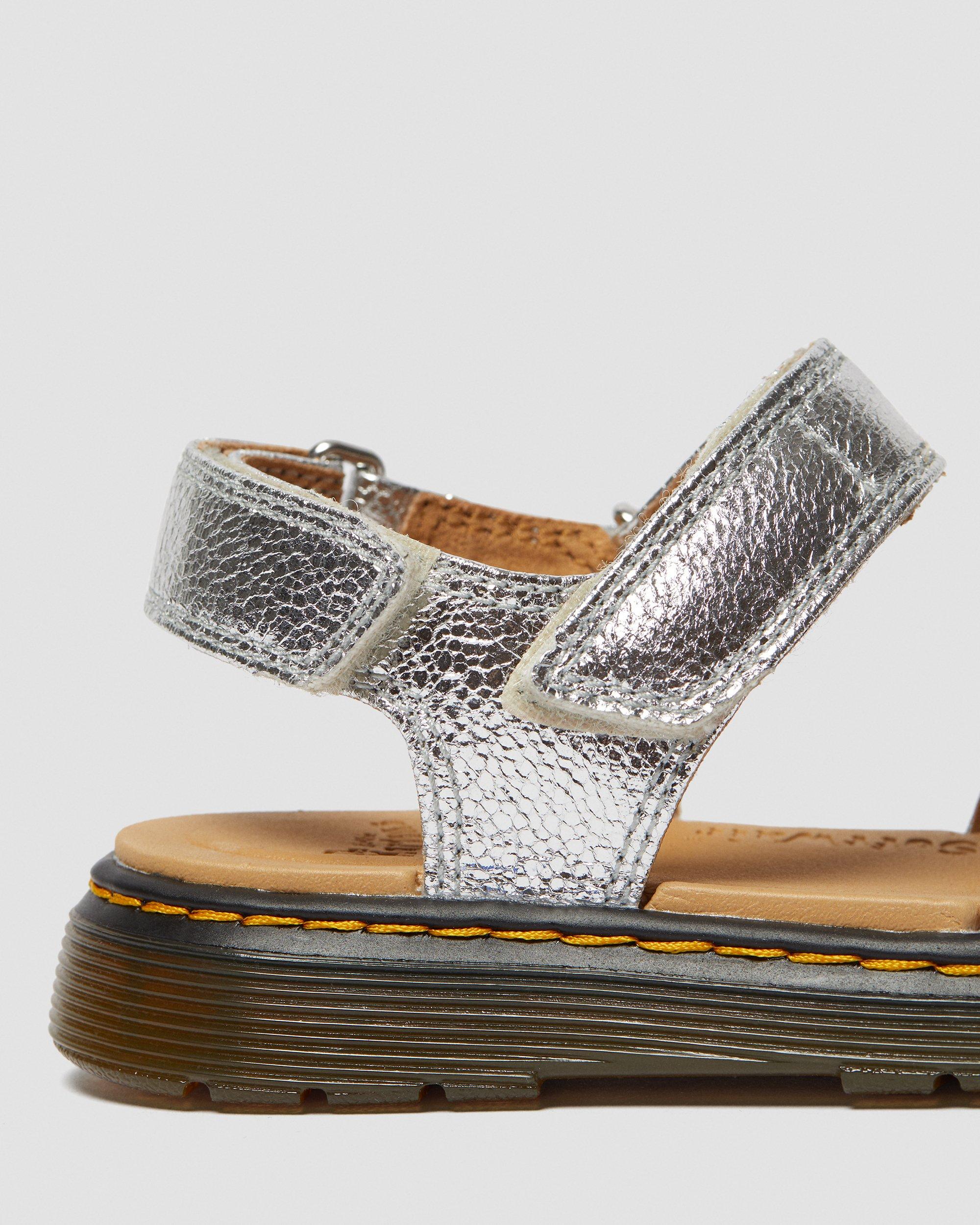 Junior Romi Metallic Leather Sandals in Silver | Dr. Martens