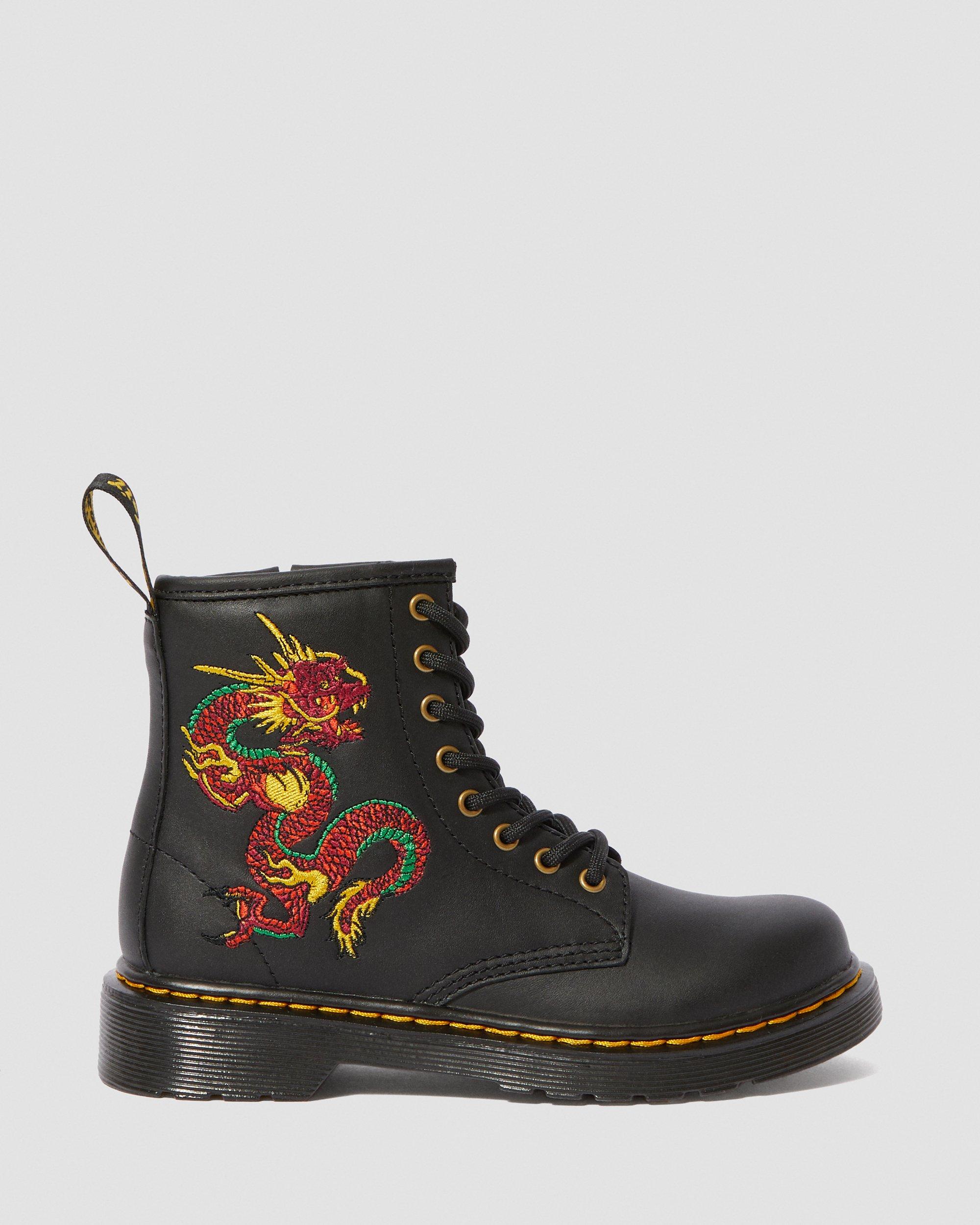 Junior 1460 Dragon Embroidered Leather Boots in BLACK | Dr. Martens™