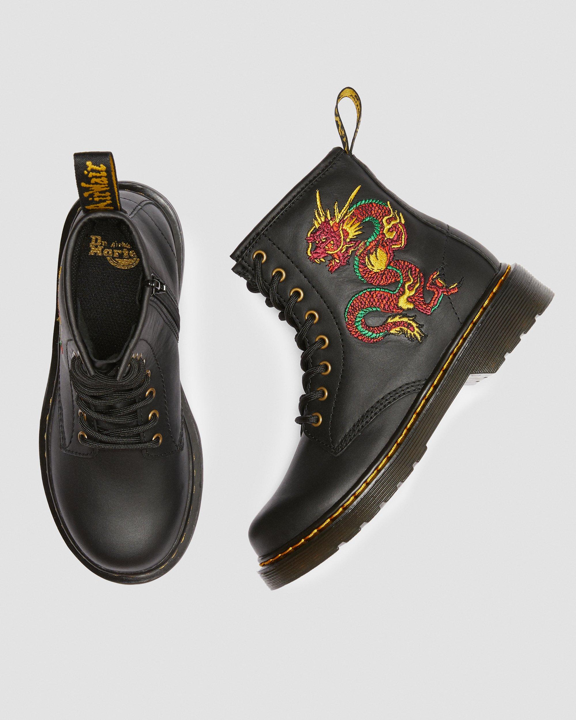Junior 1460 Dragon Embroidered Leather Boots in BLACK | Dr. Martens™
