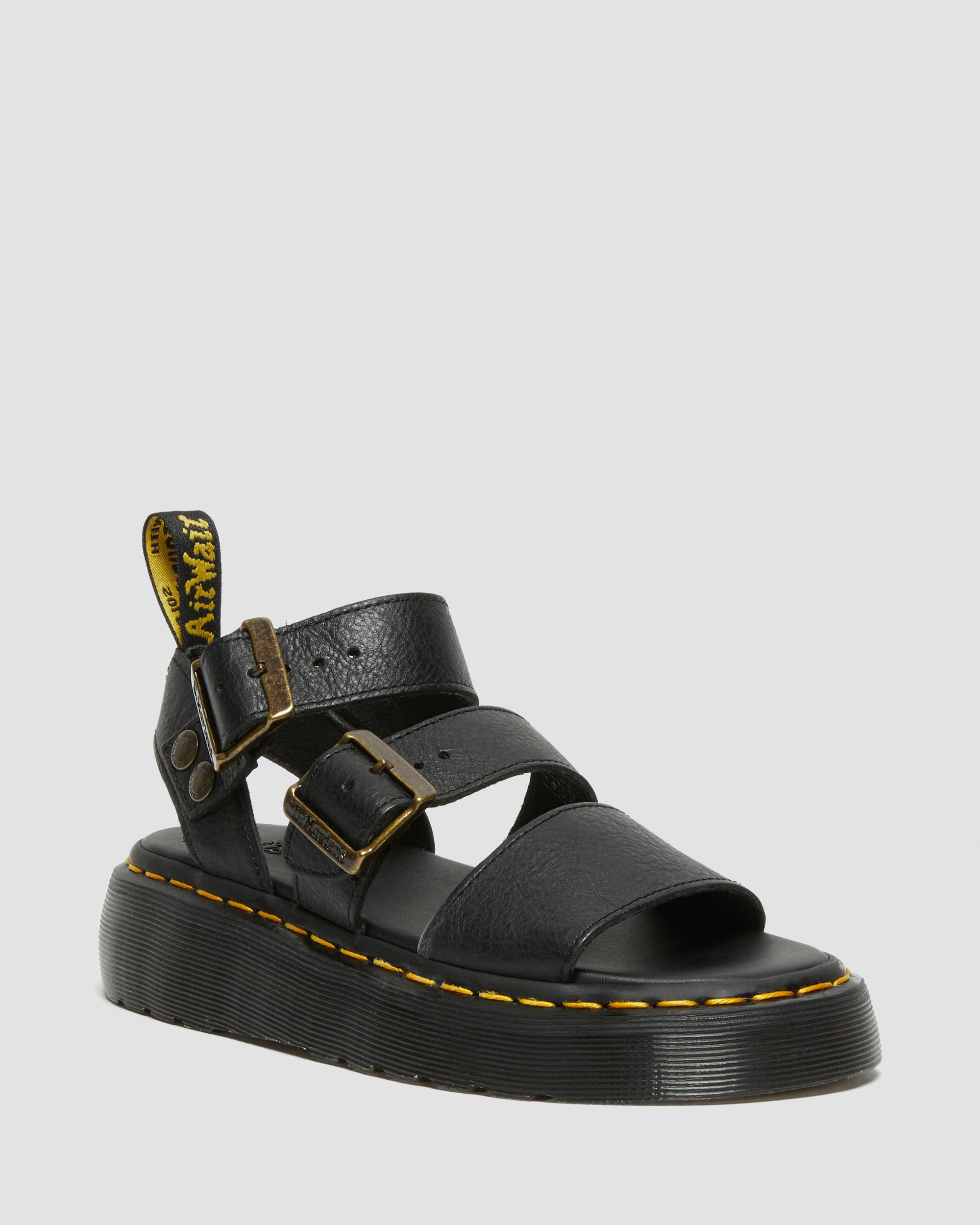 Gryphon Quad Leather Platform Sandals in Black