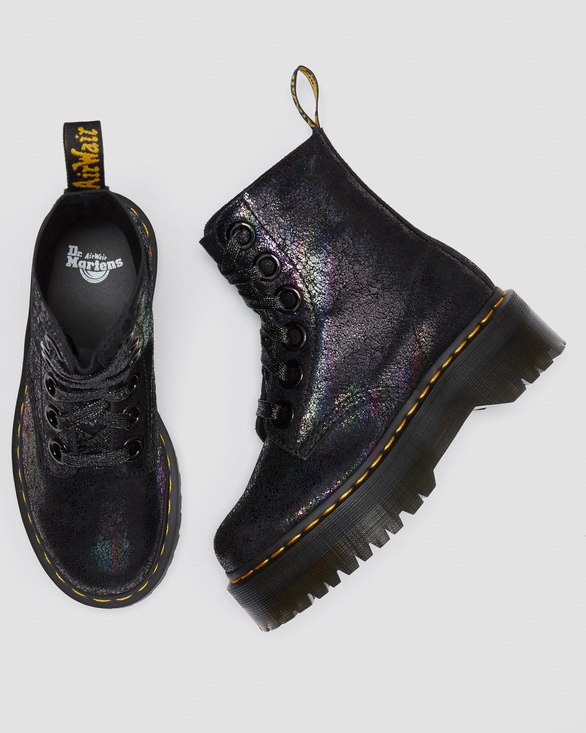 Molly Iridescent Crackle Platform Boots in Black Martens