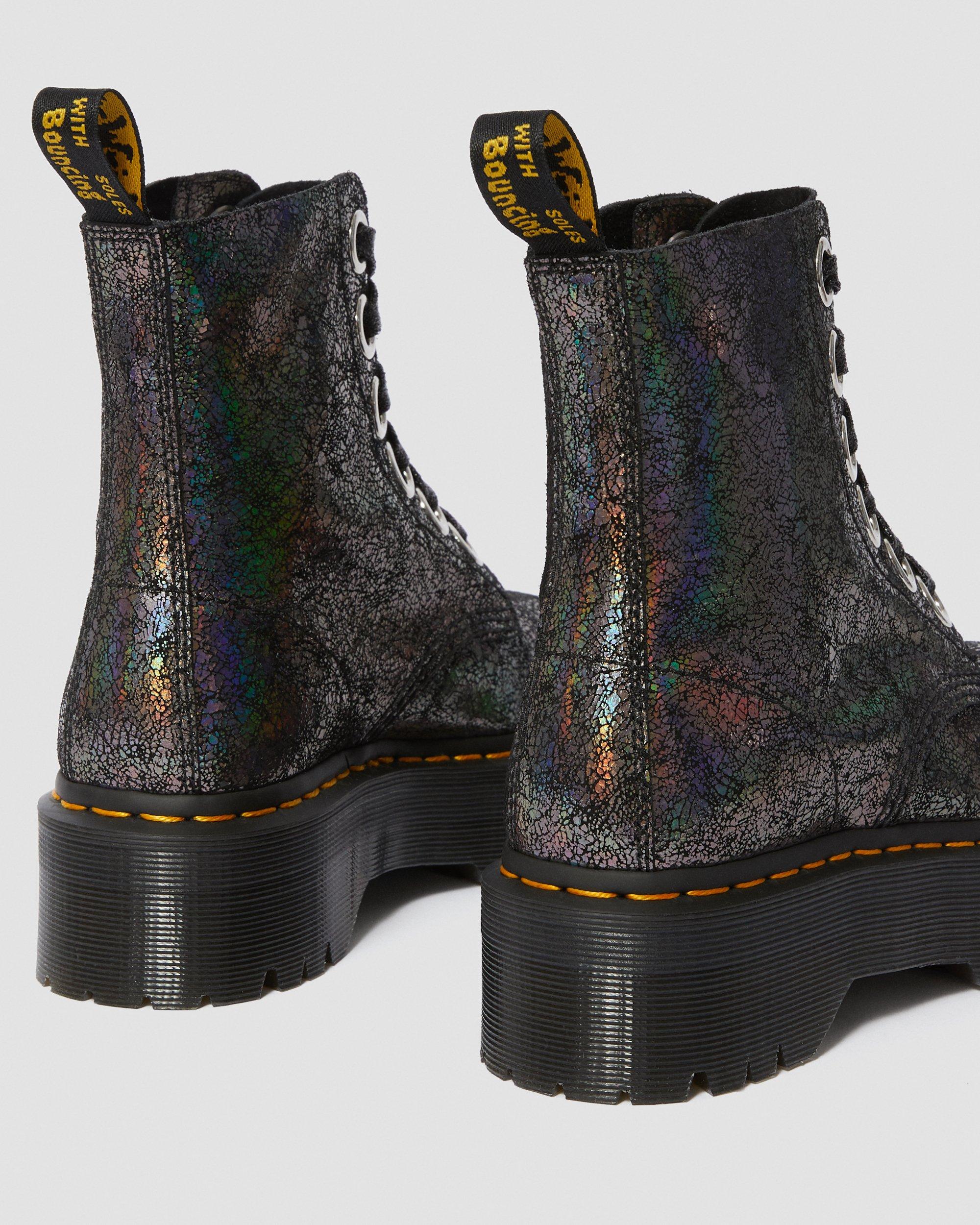 Molly Metallic Leather Platform Boots in GUNMETAL | Dr. Martens™