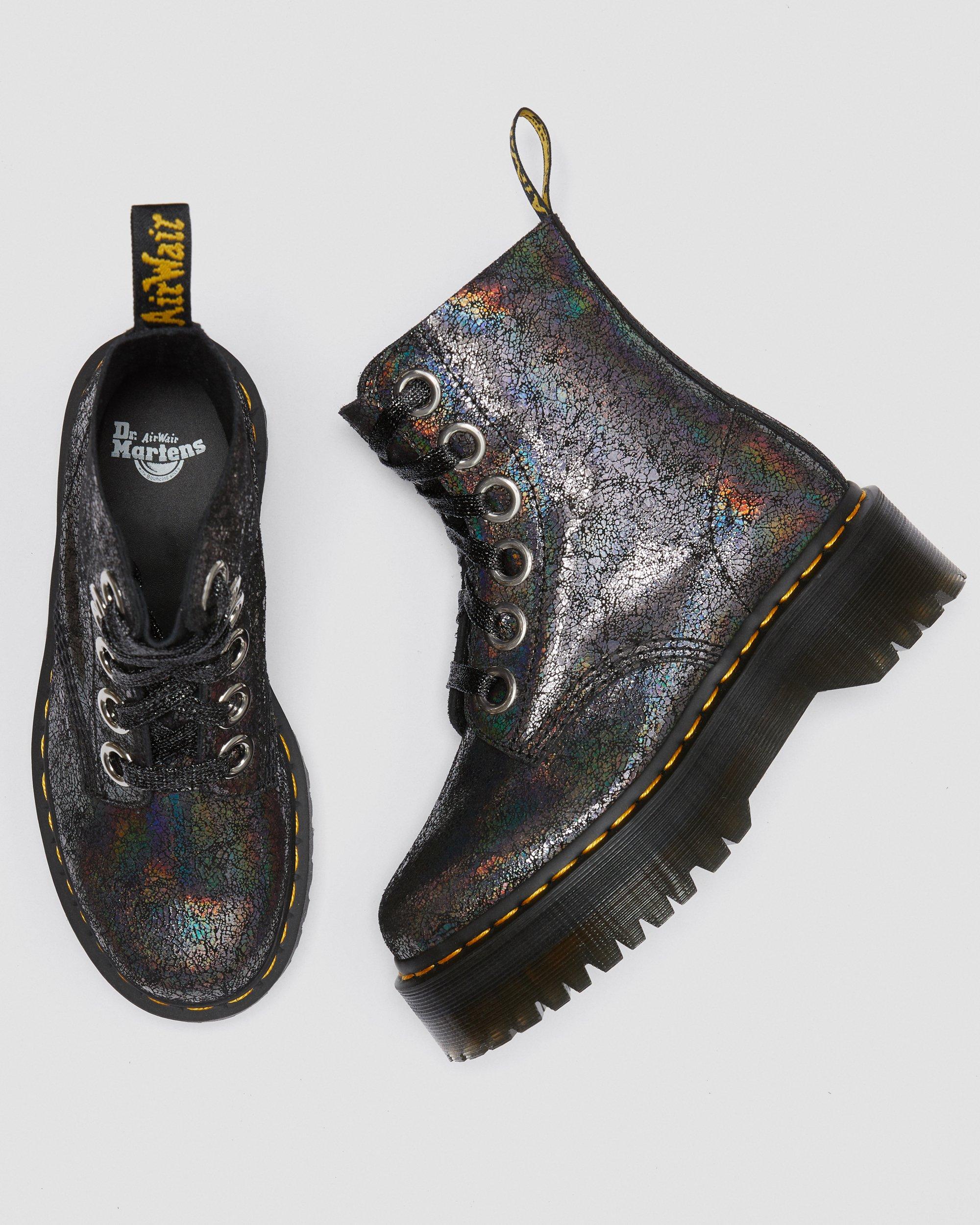 Molly Metallic Leather Platform Boots in GUNMETAL | Dr. Martens™