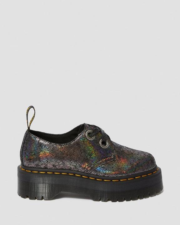 Holly Women's Metallic Leather Platform Shoes in Gunmetal Holly Women's Metallic Leather Platform Shoes in Gunmetal
