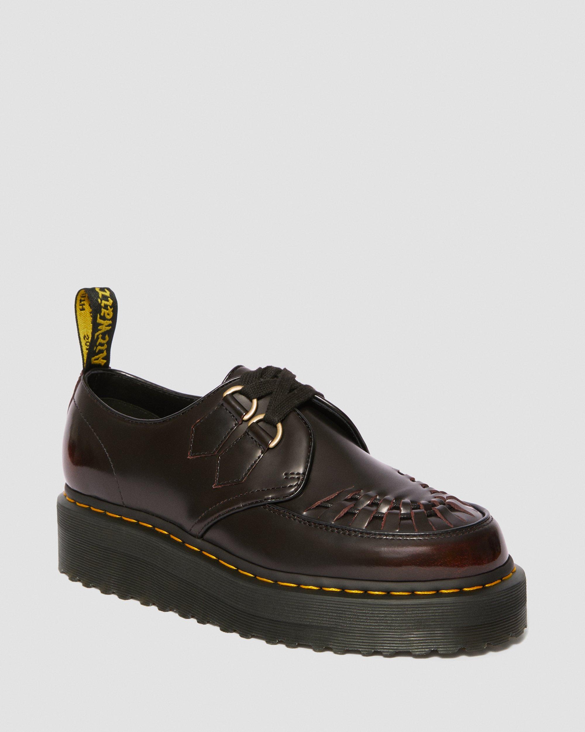 靴 Dr.Martens SIDNEY UK10 Sidney Arcadia Leather Creeper Platform Shoes in CHERRY RED | Dr