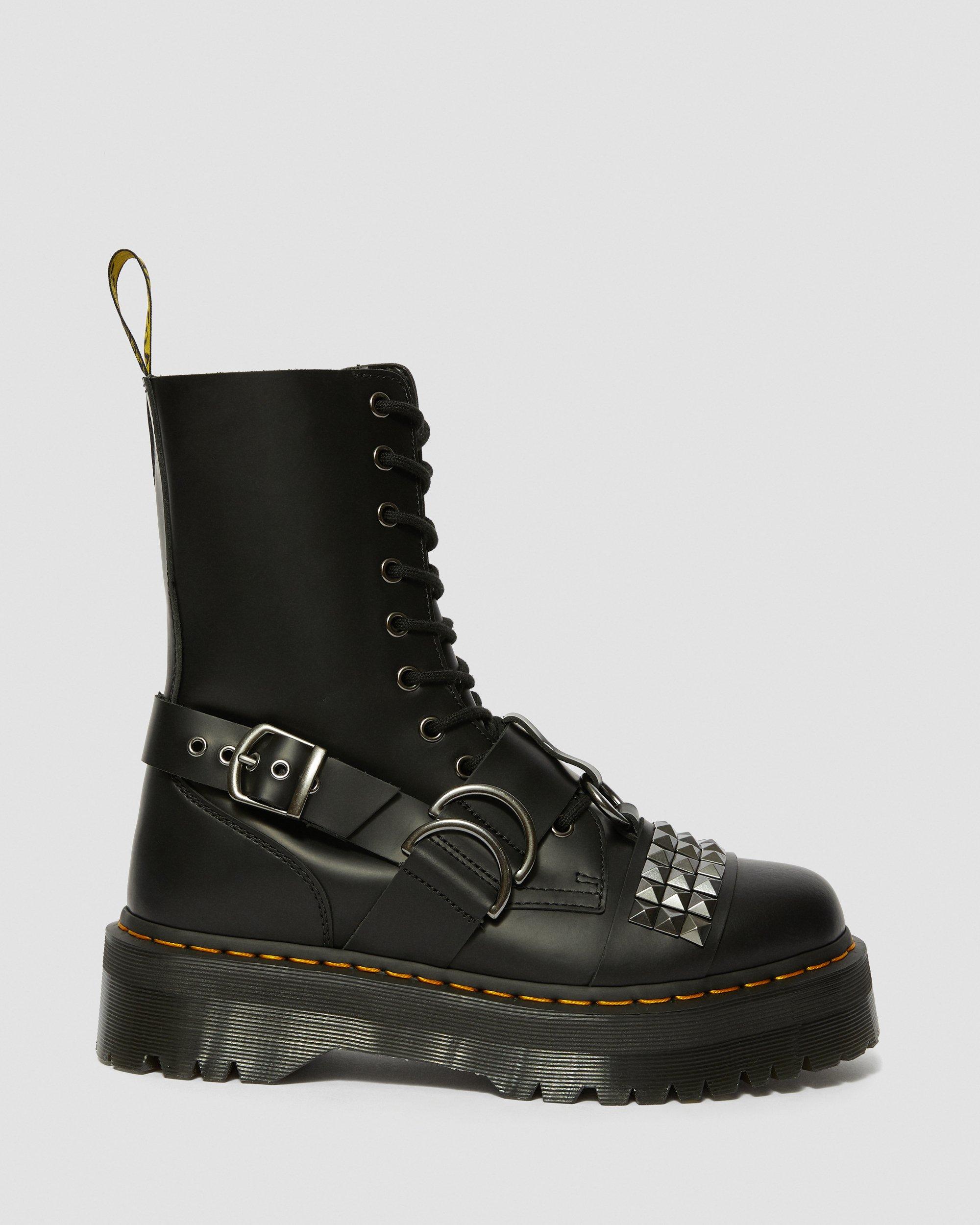 Jadon Hi Smooth Leather Studded Platform Boots in Black | Dr. Martens