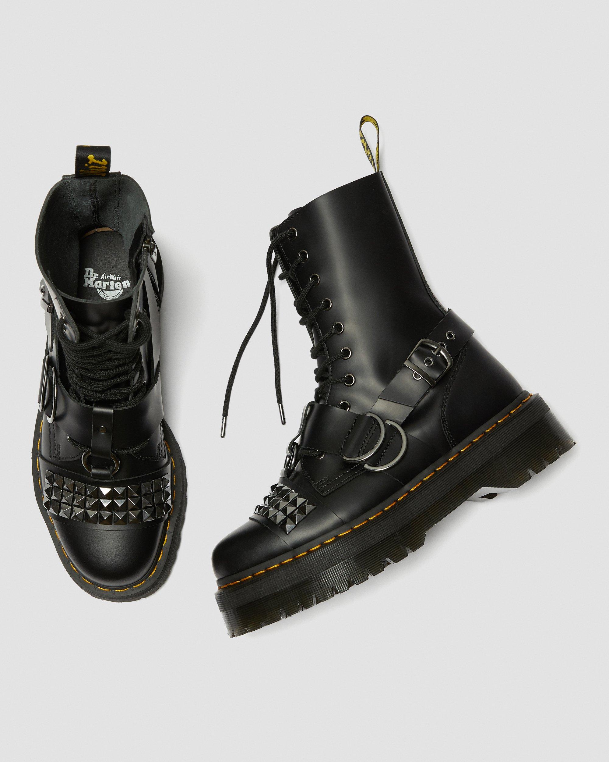 Jadon Hi Smooth Leather Studded Platform Boots in Black | Dr. Martens