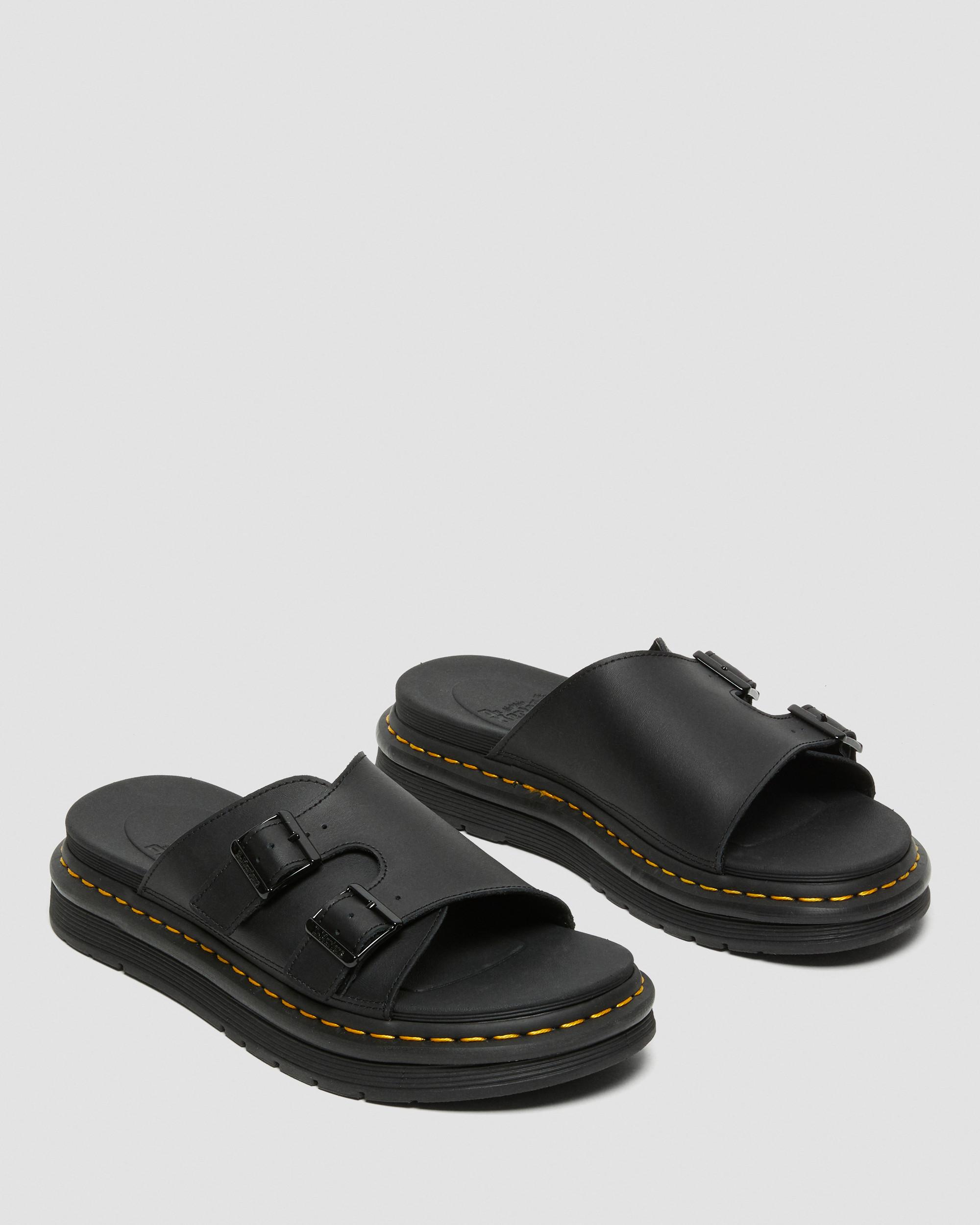 Dr.Martens ブラック ダブルストラップ サンダル DAX 26 DAX SLIP ON LEATHER SANDALS in BLACK | Dr. Martens™
