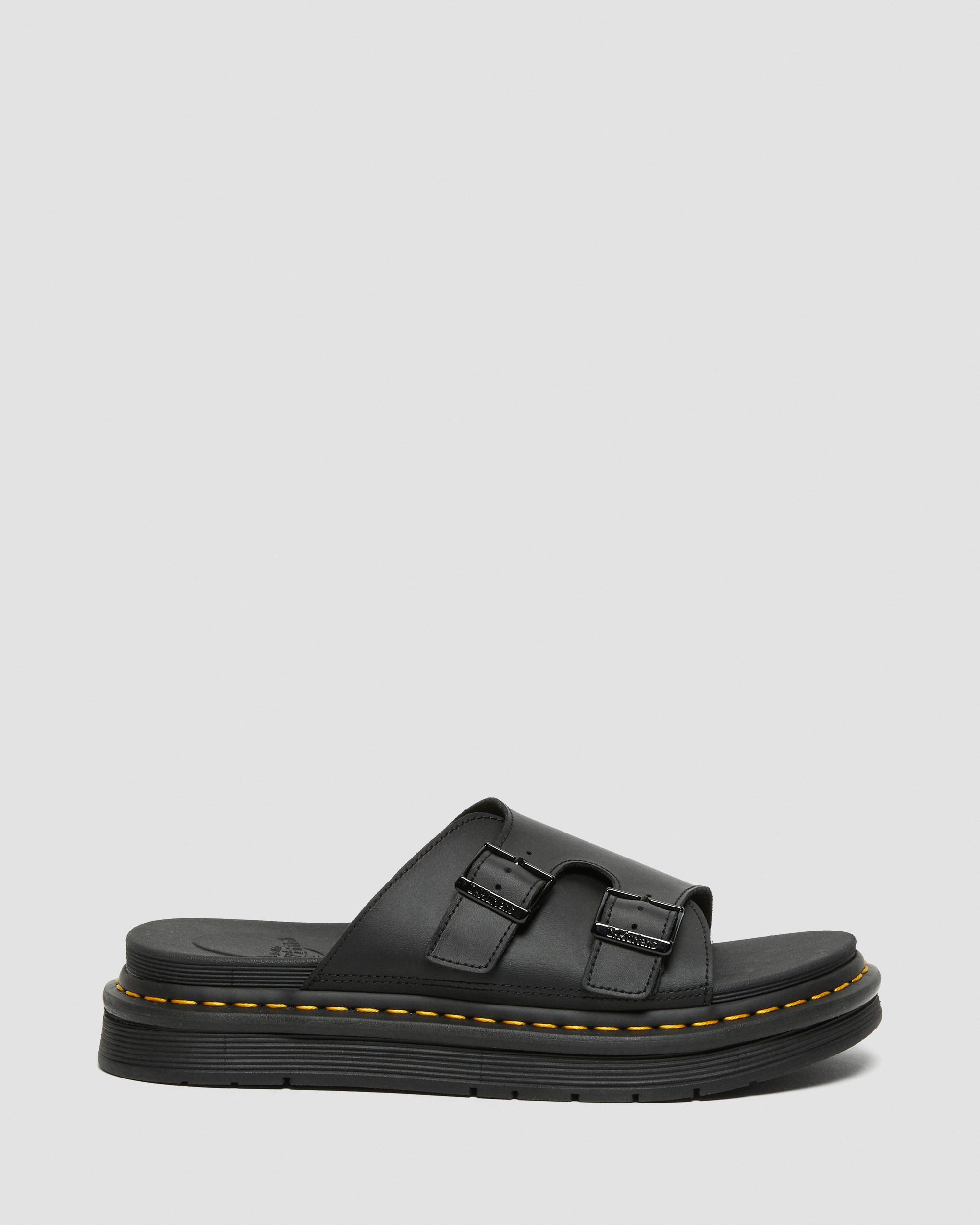 DAX SLIP ON LEATHER SANDALS in Black