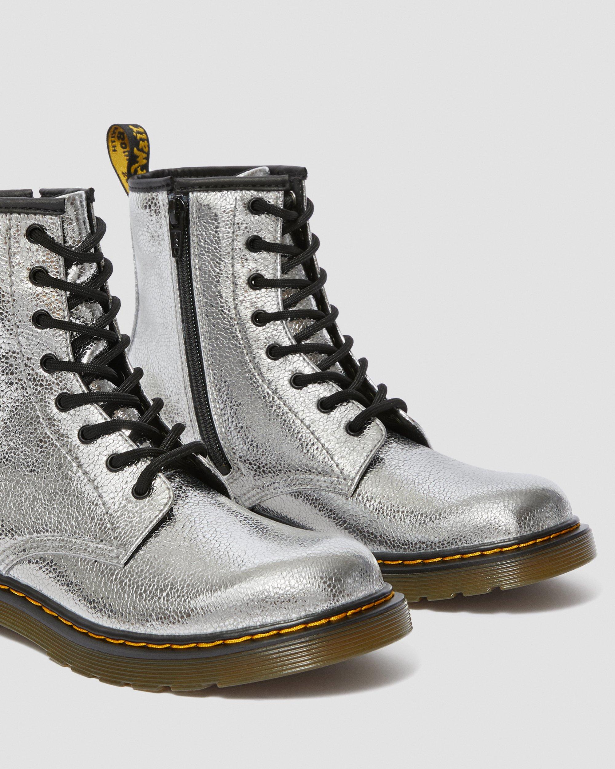 Youth 1460 Crinkle Metallic Lace Up Boots in Silver