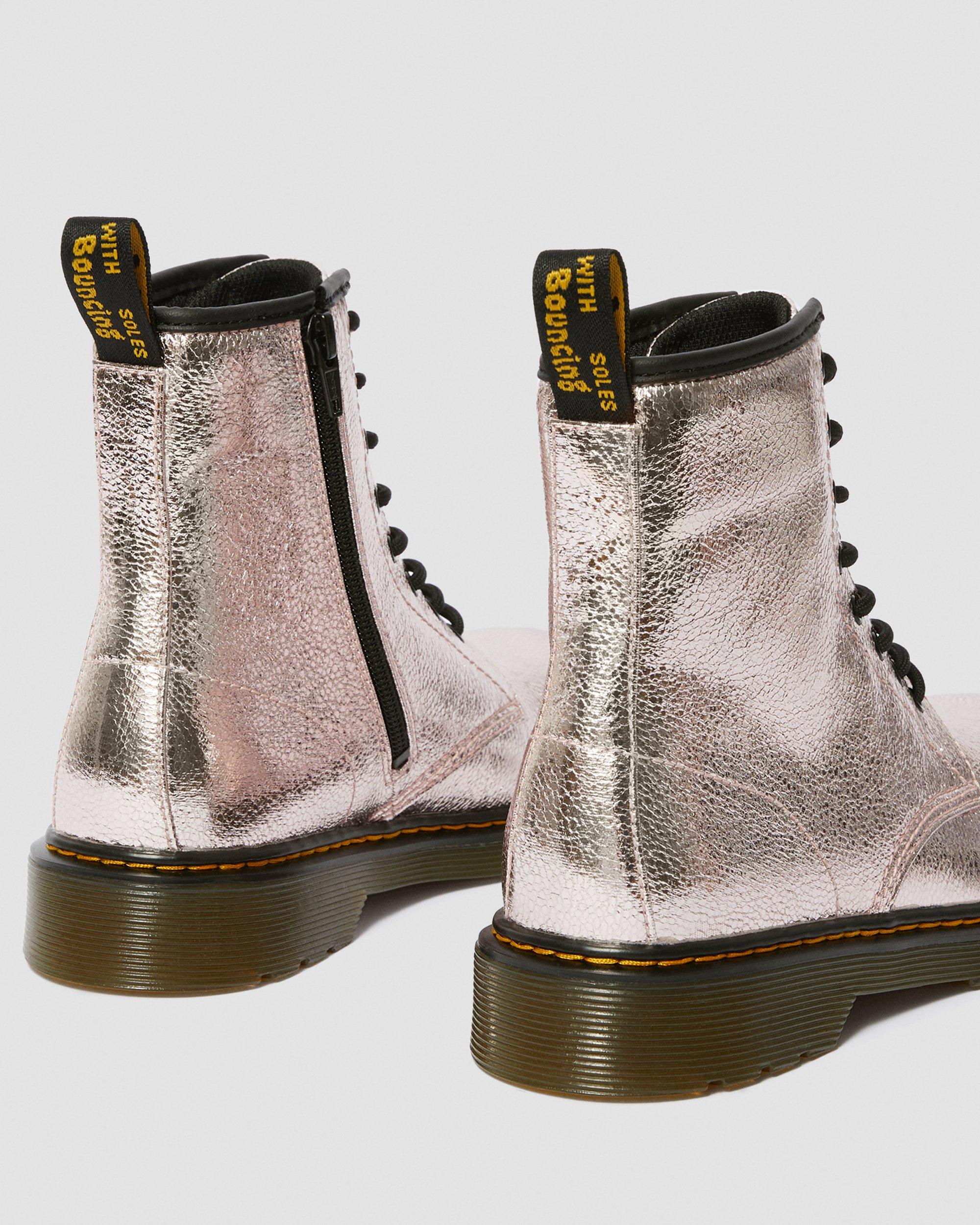 Youth 1460 Crinkle Metallic Lace Up Boots in Pink