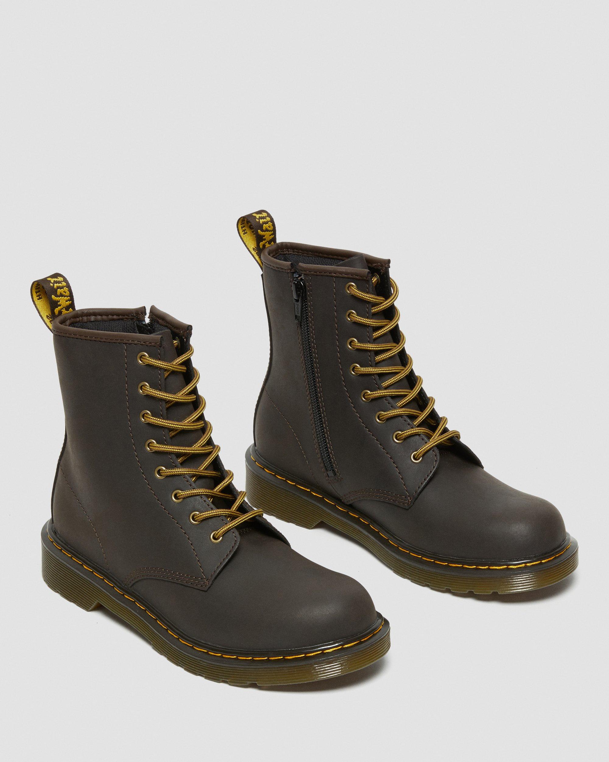 Leather Boots with Laces & Zip, for Boys Brown Dark Solid