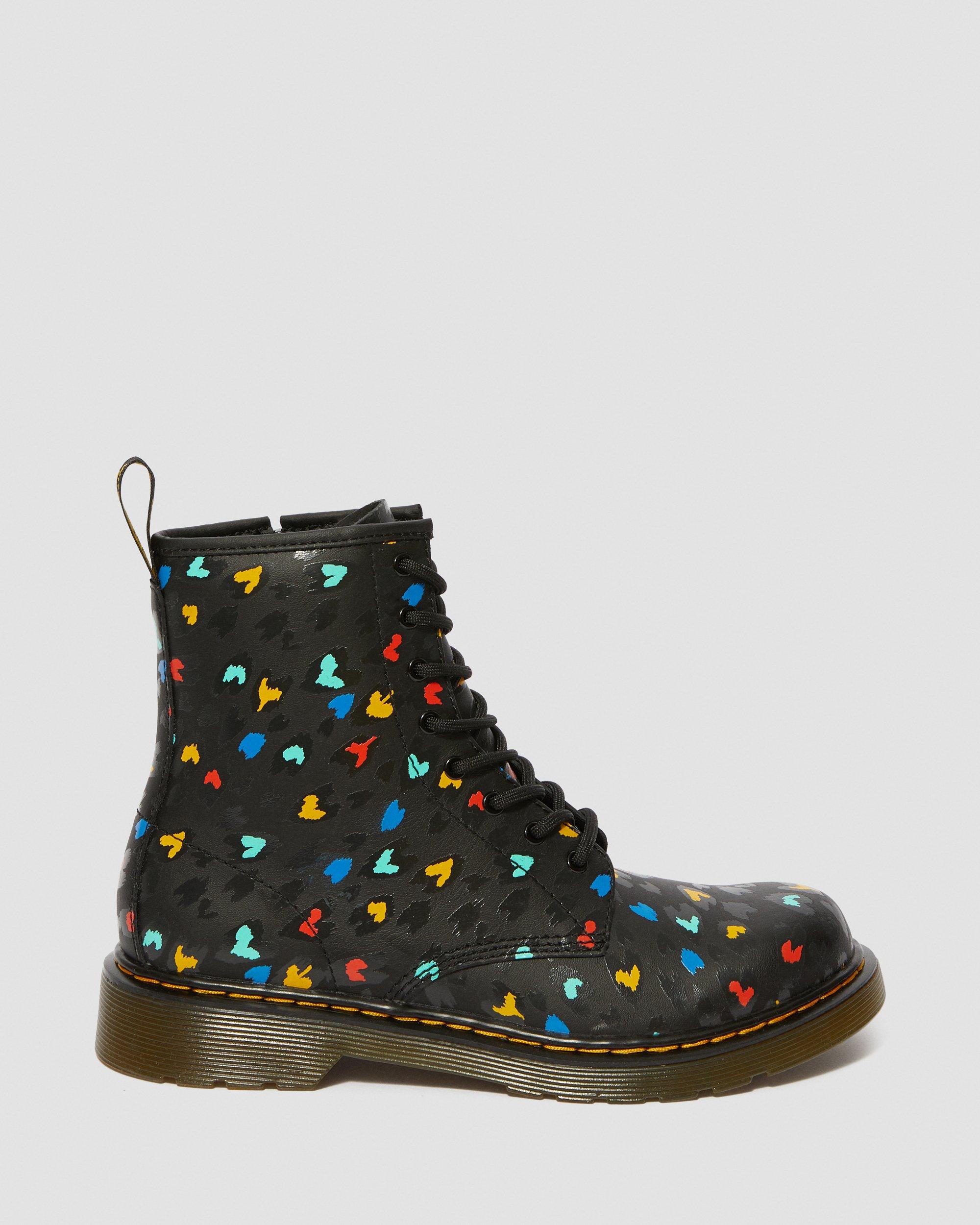 Musta+Monivärinen YOUTH 1460 LEATHER HEART PRINTED LACE UP BOOTS