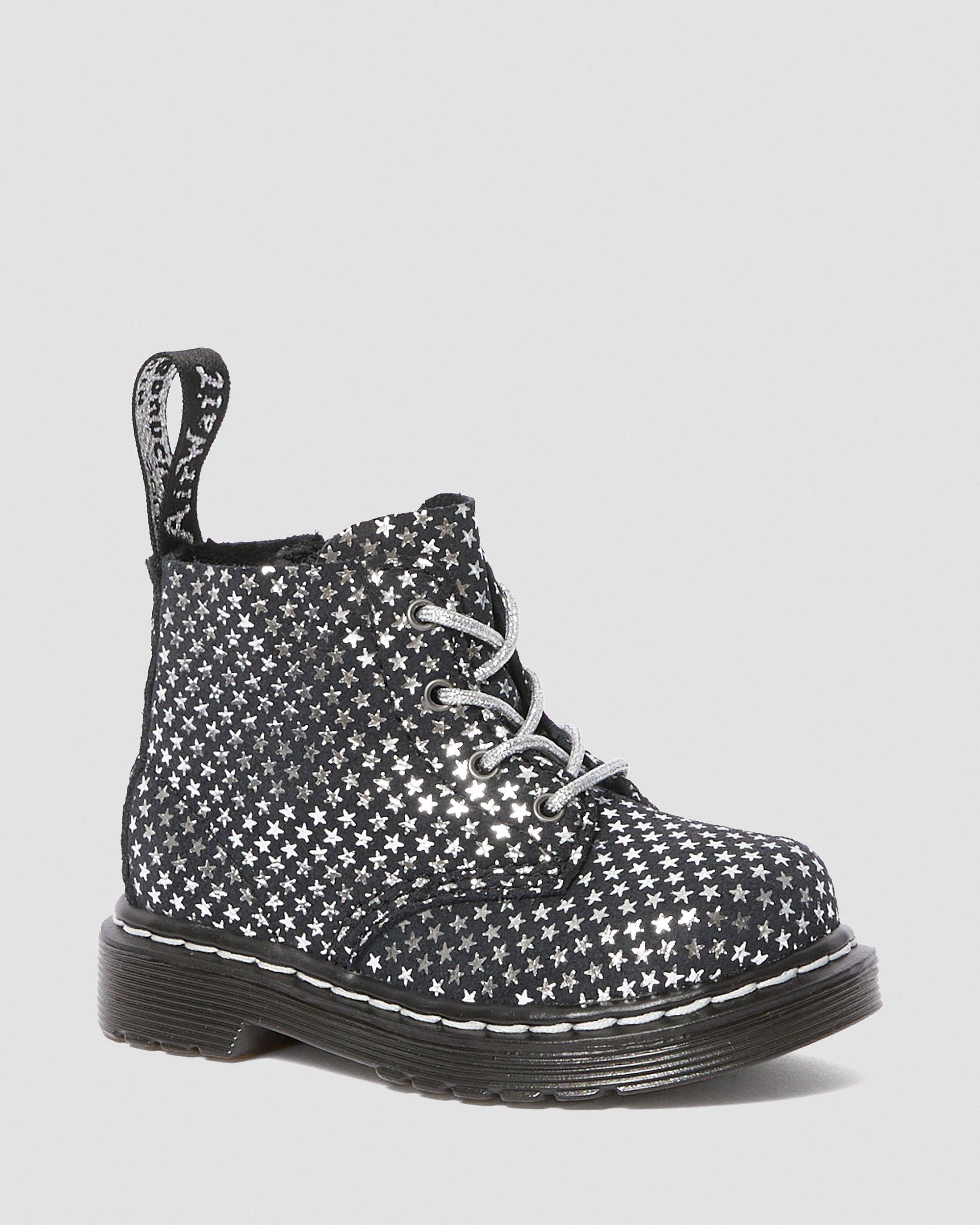 Infant 1460 Suede Metallic Star Boots in Black+Silver