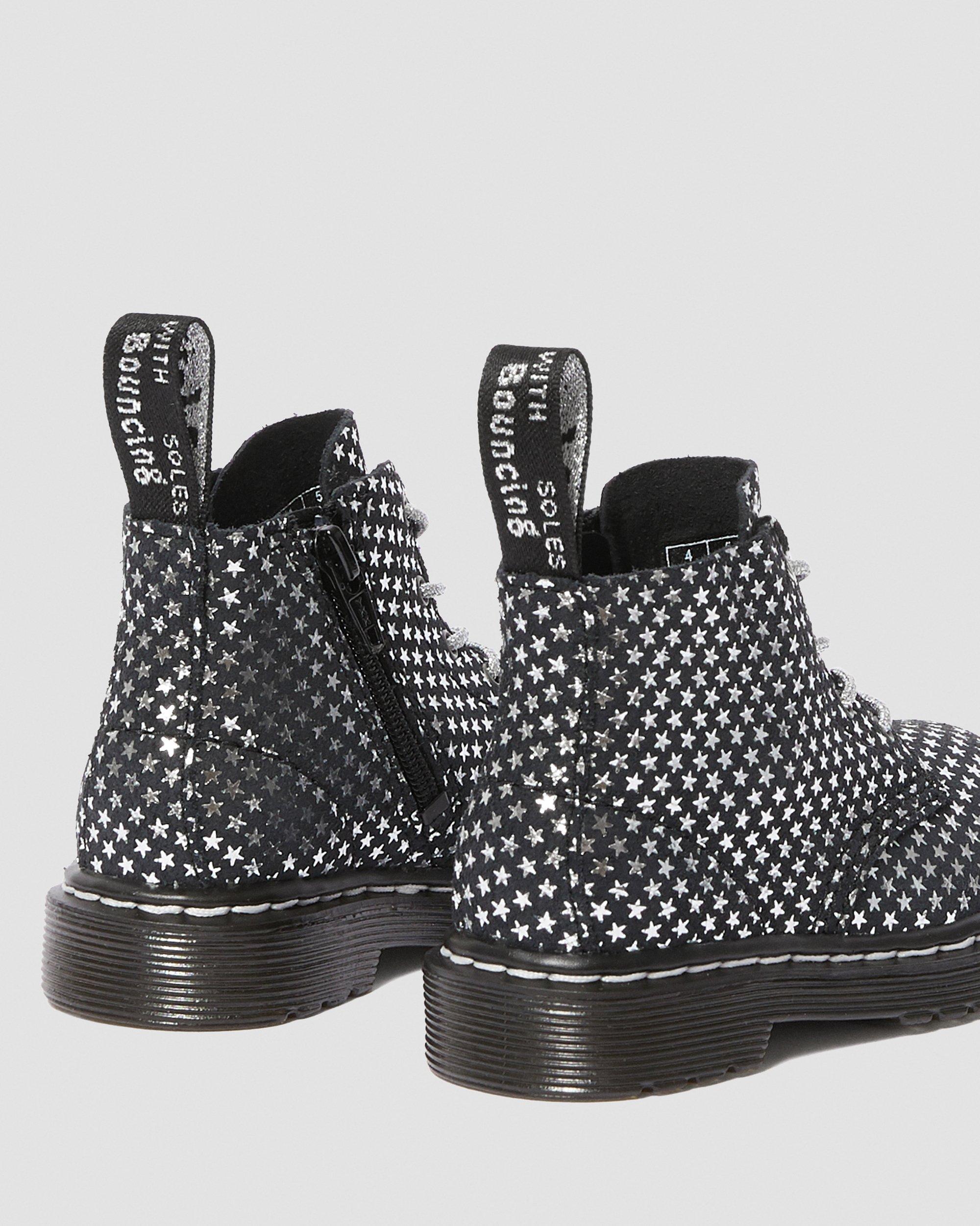 INFANT 1460 SUEDE METALLIC STAR BOOTS in Nero+Argento