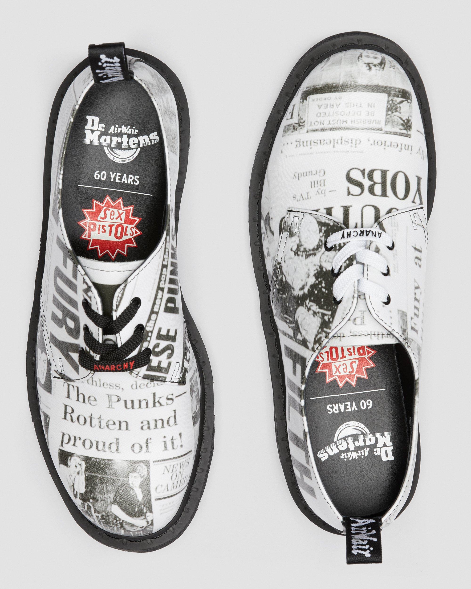 1461 Sex Pistols Leather Printed Oxford Shoes in BLACK+WHITE | Dr