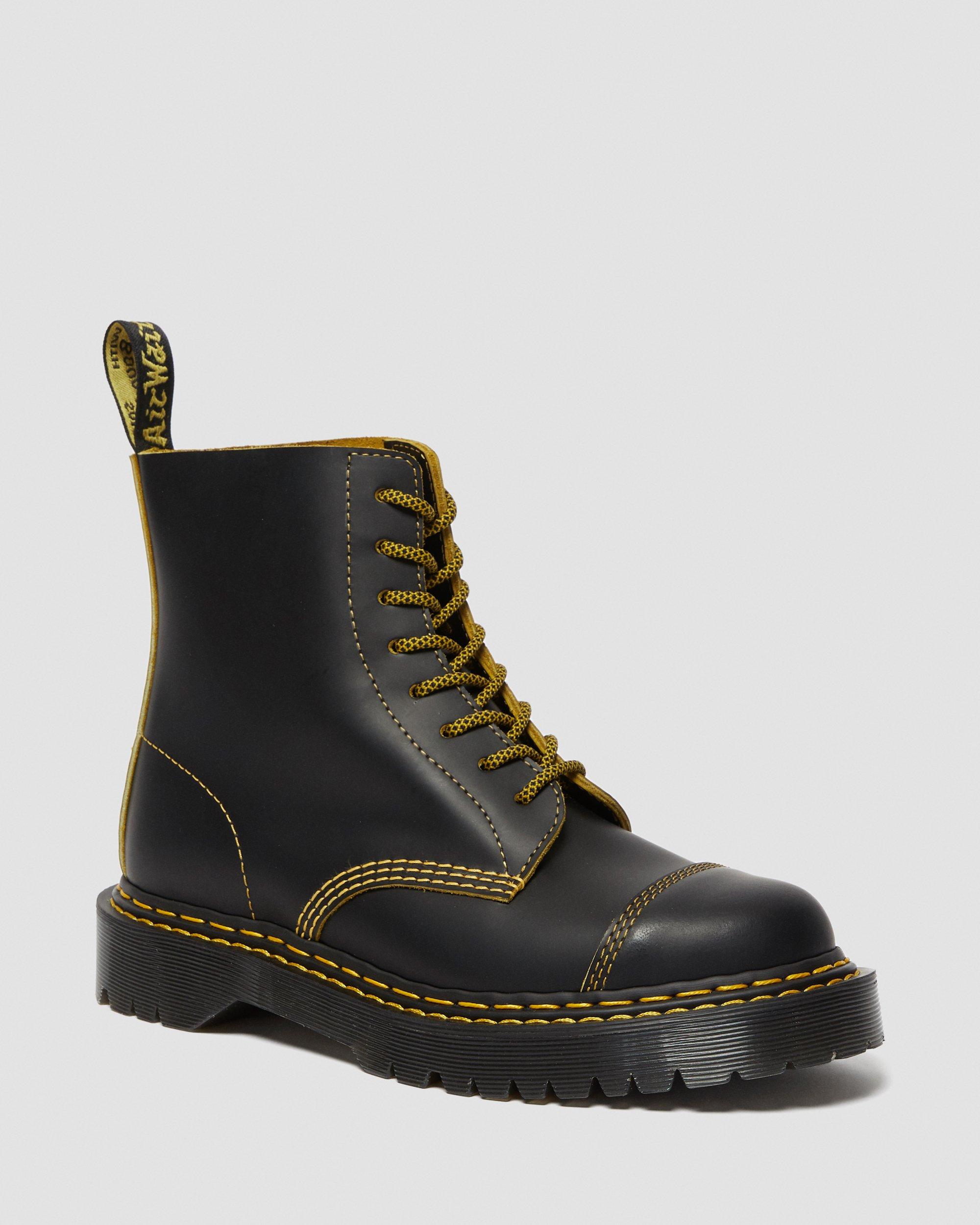 1460 PASCAL BEX DOUBLE STITCH LEATHER BOOTS in BLACK+YELLOW | Dr