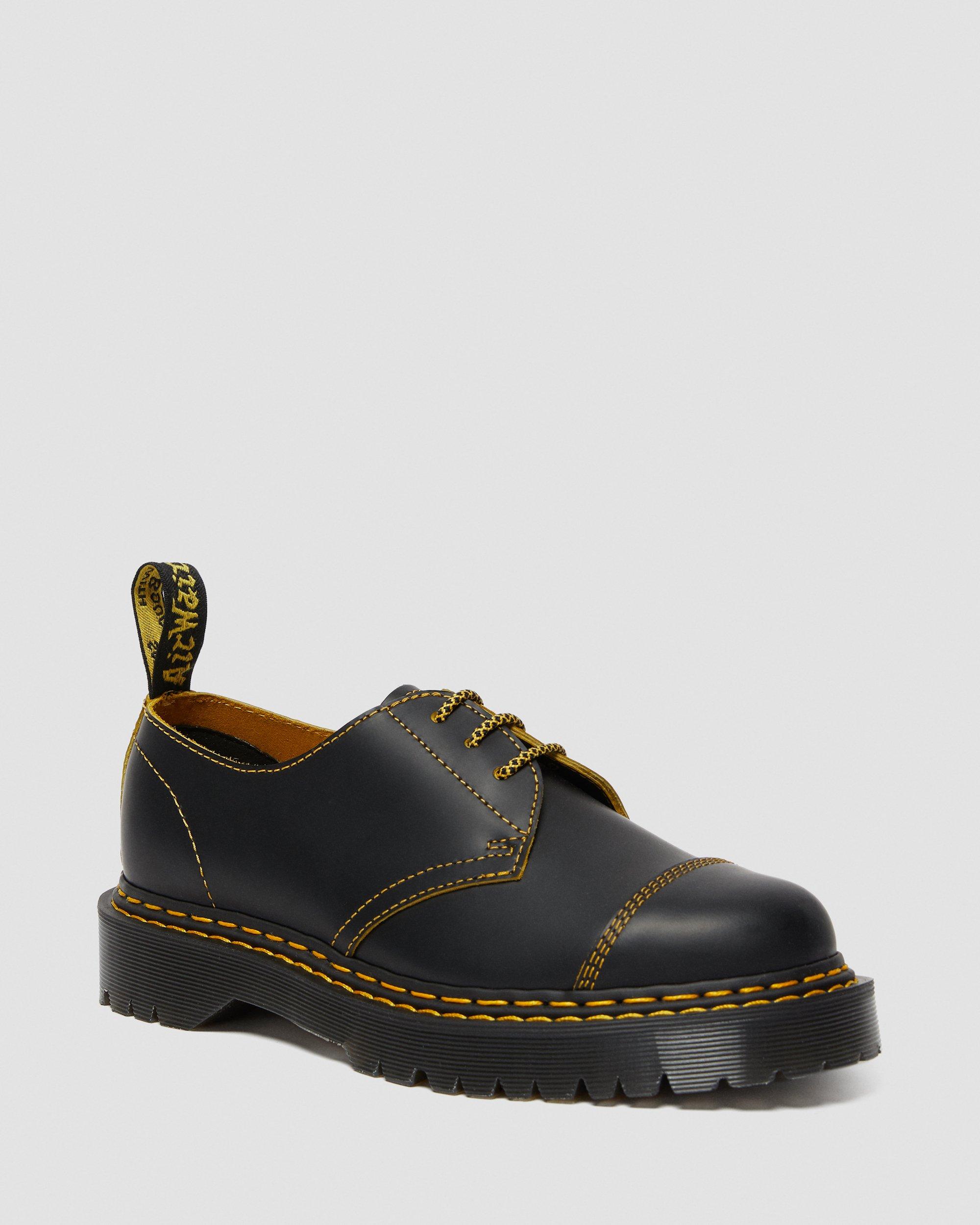 1461 Bex Double Stitch Leather Shoes in BLACK+YELLOW | Dr. Martens™