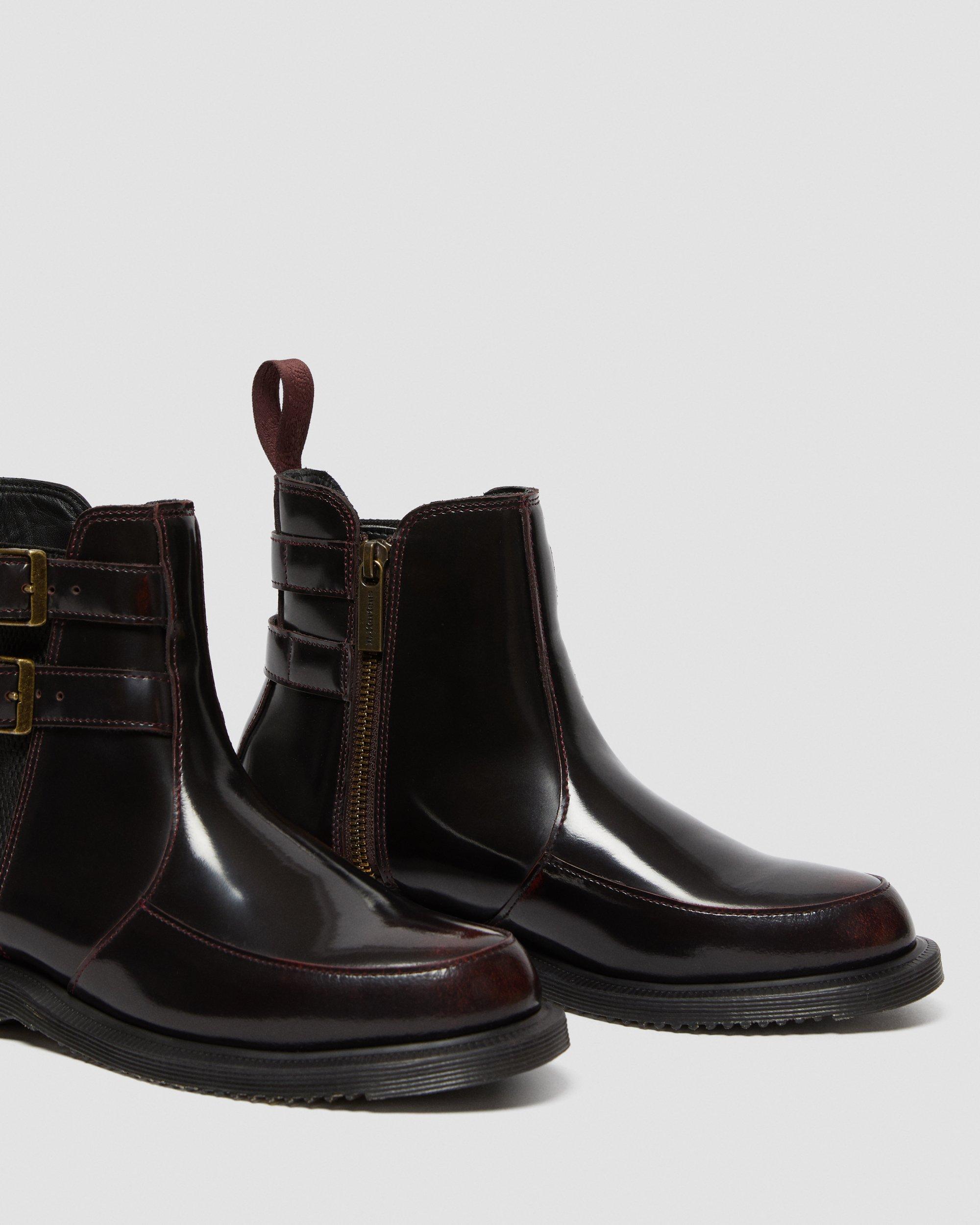 Flora Arcadia Leather Buckle Chelsea Boots in CHERRY RED | Dr