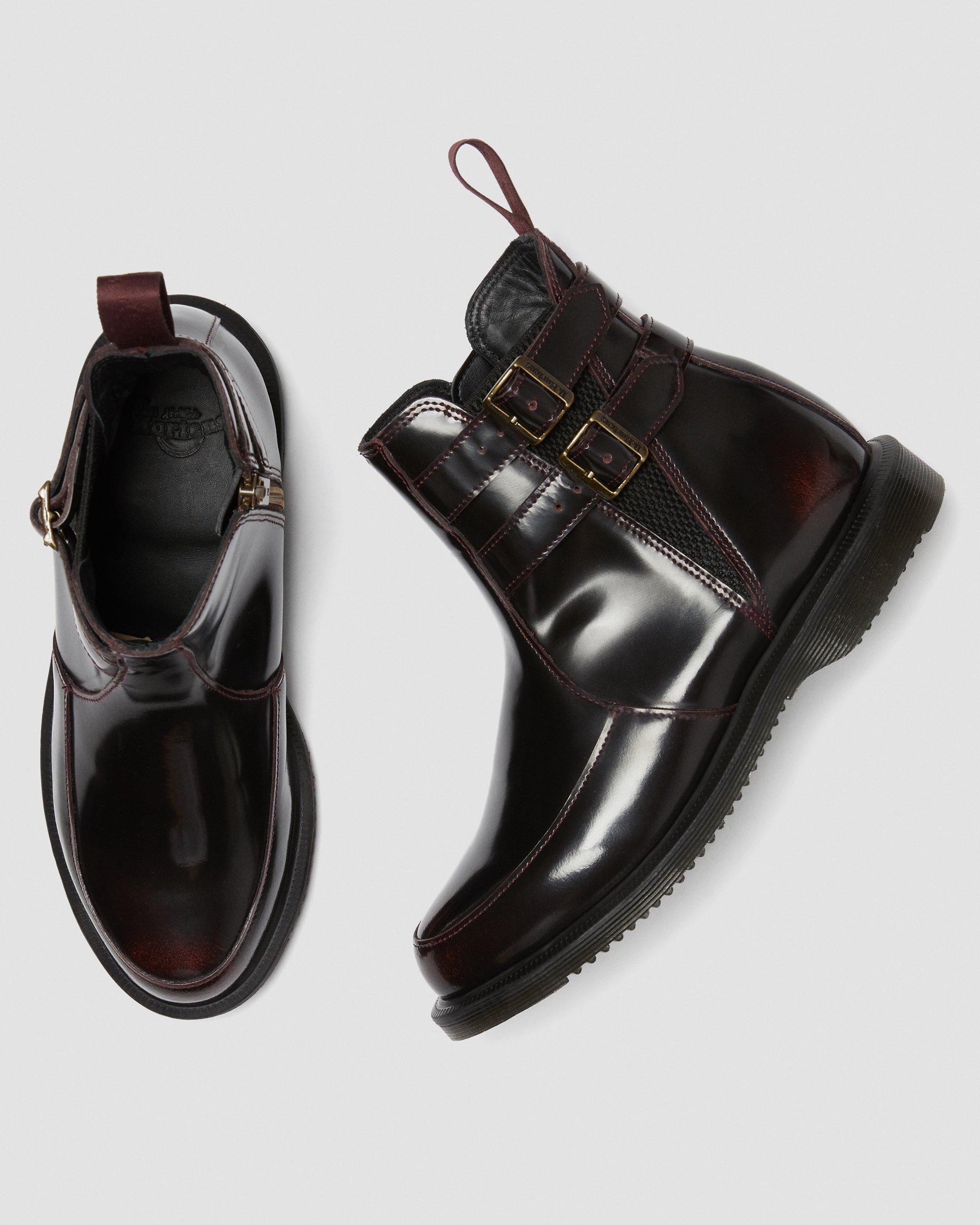 Flora Arcadia Leather Buckle Chelsea Boots in CHERRY RED | Dr
