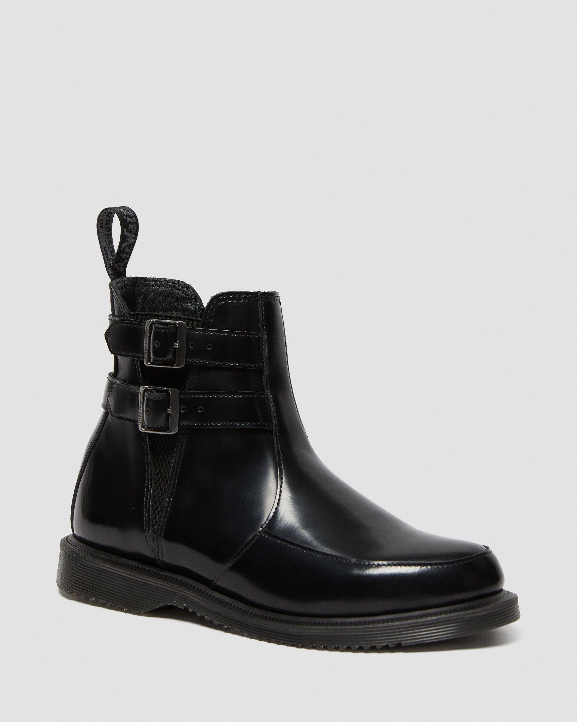 Flora Smooth Leather Buckle Chelsea Boots in BLACK | Dr. Martens™