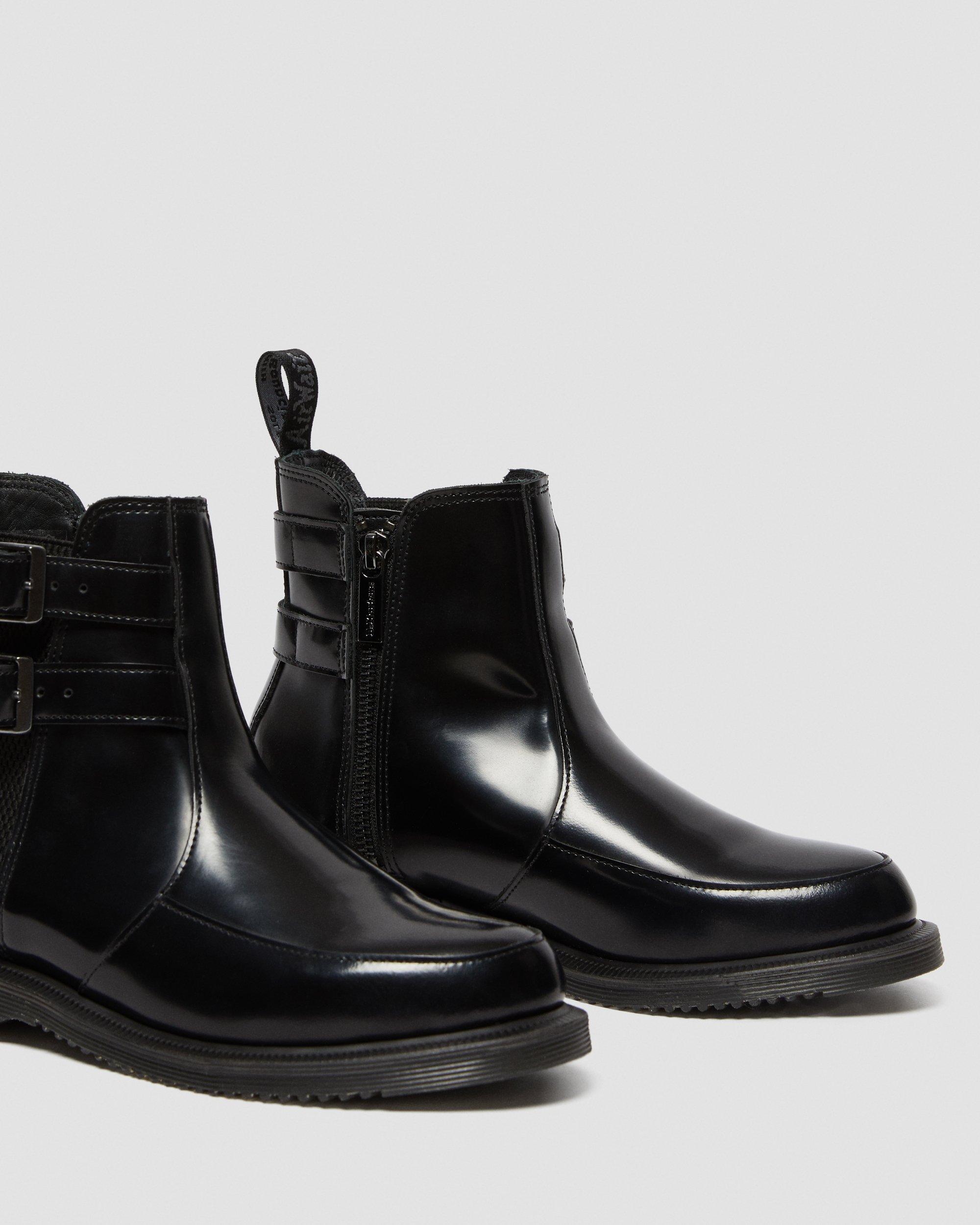 Flora Smooth Leather Buckle Chelsea Boots in BLACK | Dr. Martens™