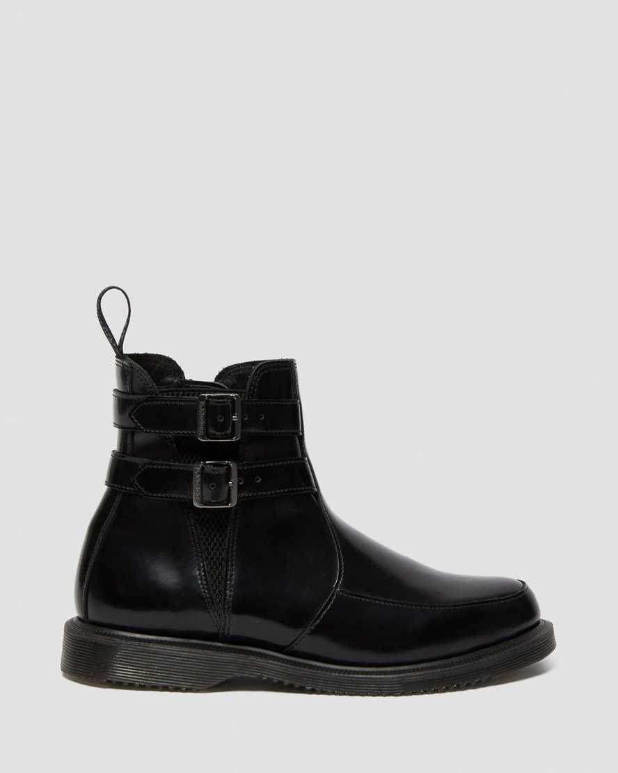 Flora Smooth Leather Buckle Chelsea Boots | Dr Martens
