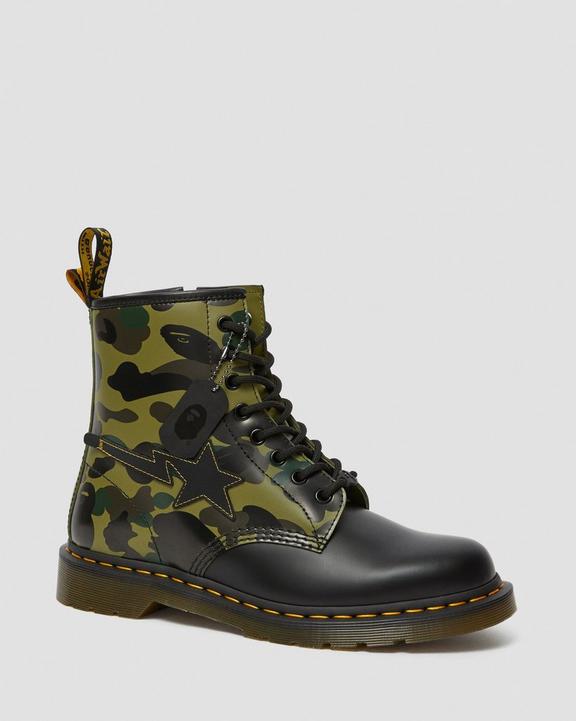 1460 Bape Leather Zip Lace Up Boots in Khaki | Dr. Martens 1460 Bape Leather Zip Lace Up Boots in Khaki | Dr. Martens