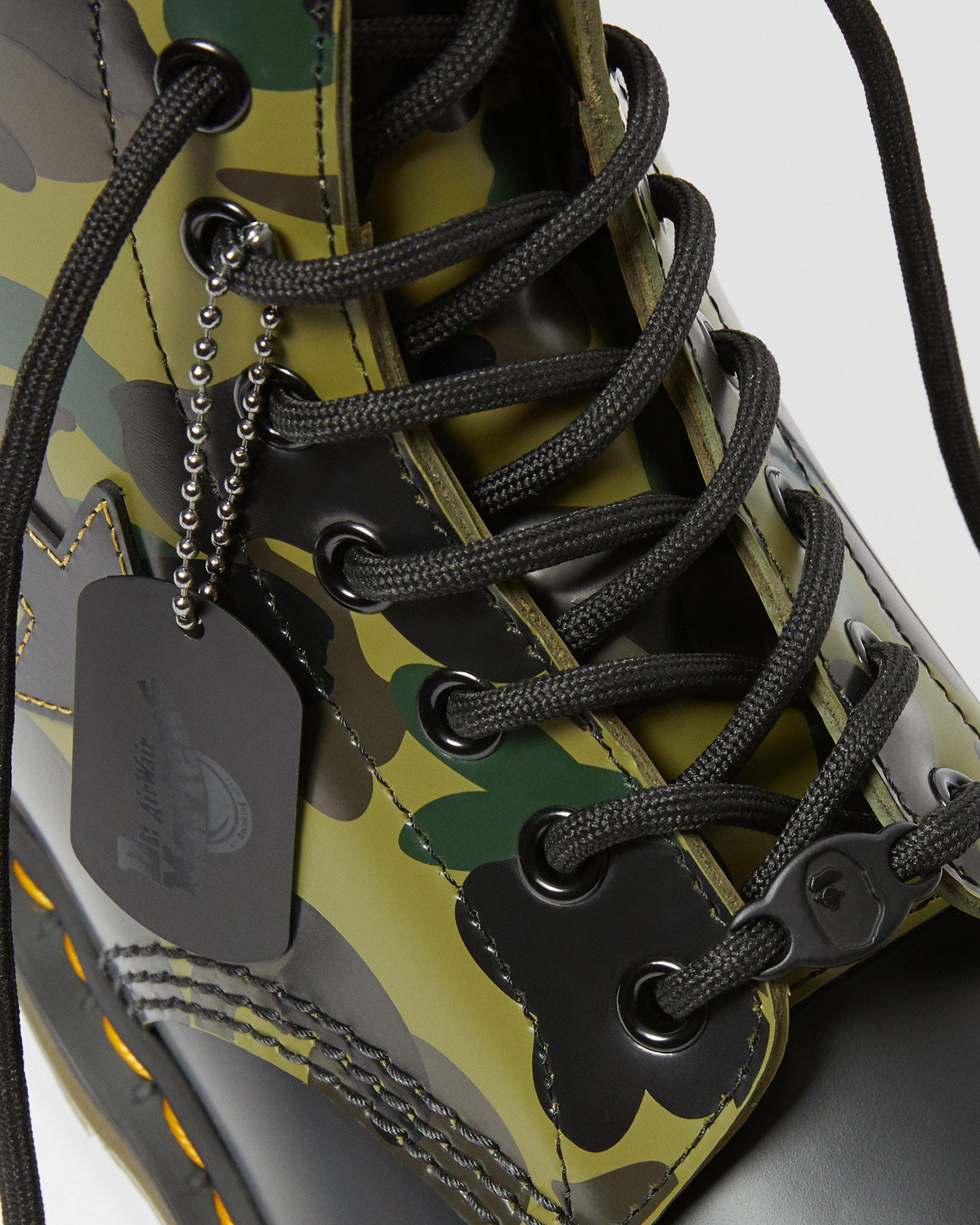 1460 Bape Leather Zip Lace Up Boots in KHAKI+BLACK | Dr. Martens™