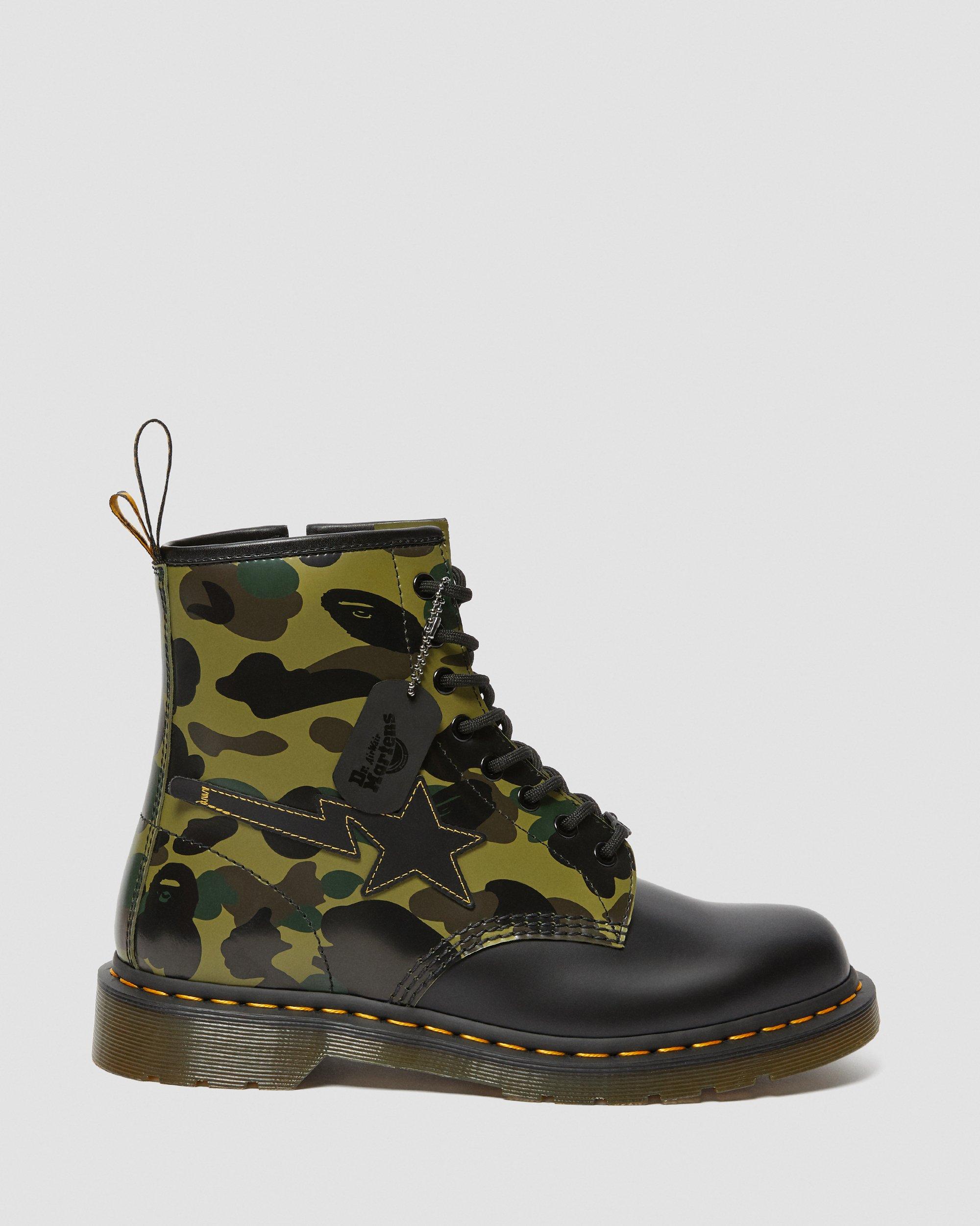 1460 Bape Leather Zip Lace Up Boots in Khaki | Dr. Martens