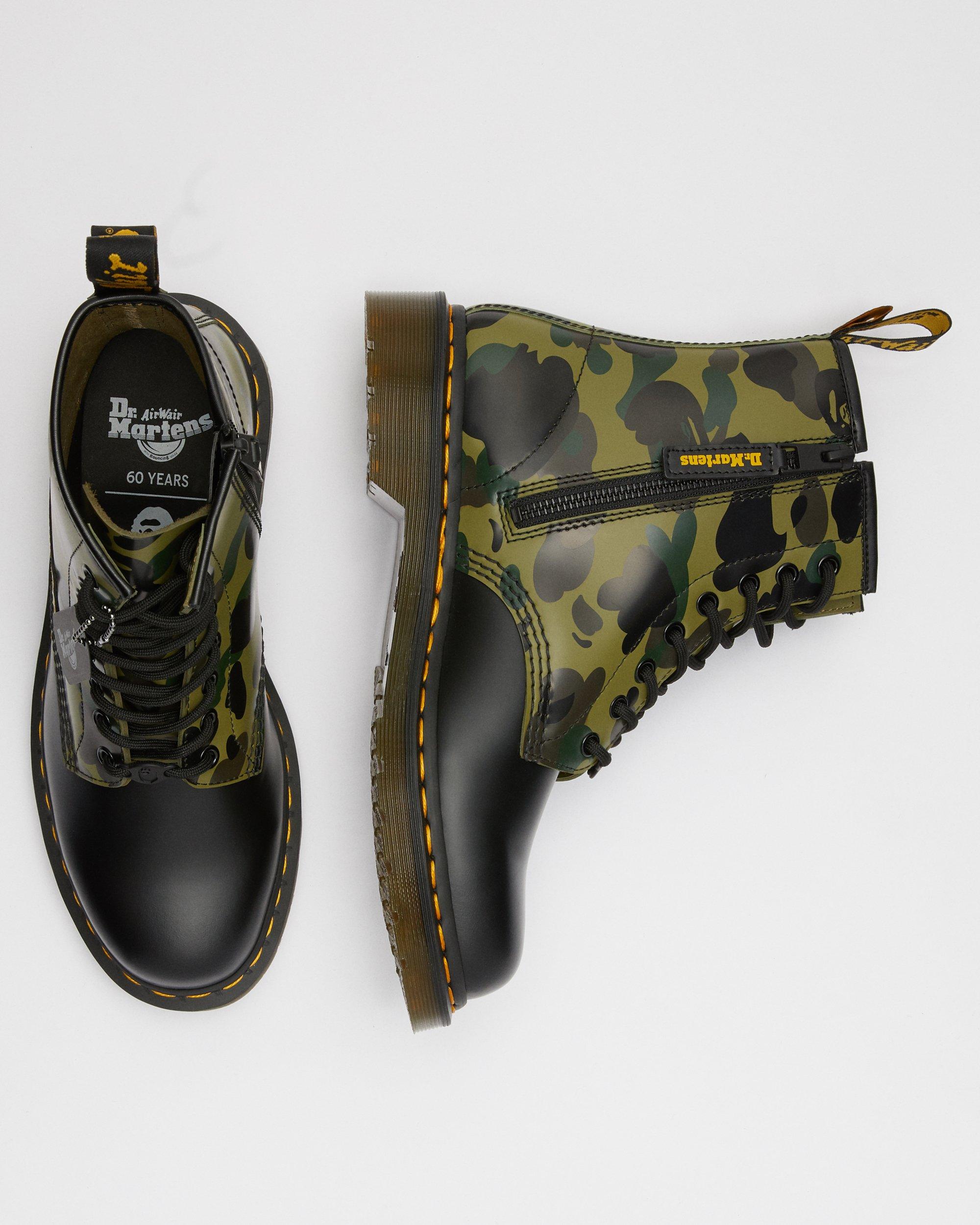 1460 Bape Leather Zip Lace Up Boots in KHAKI+BLACK | Dr. Martens™