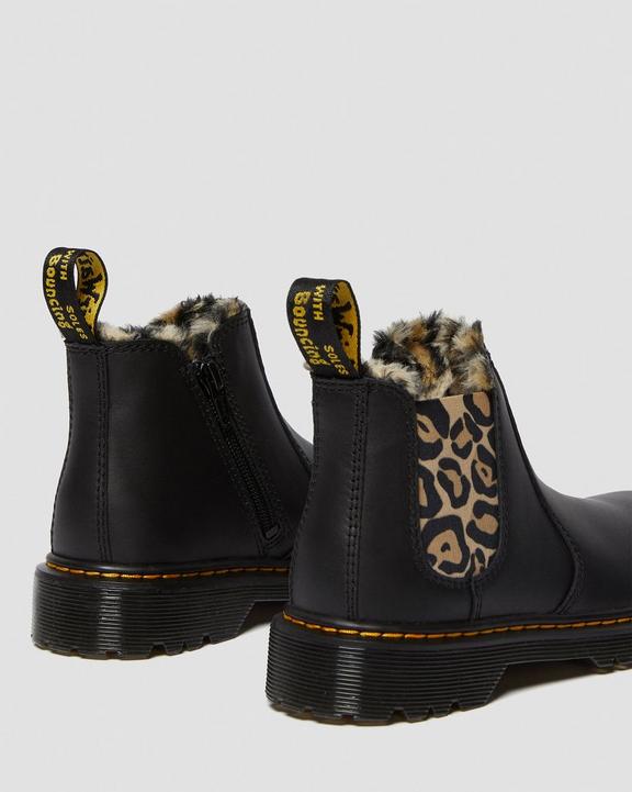 Junior 2976 Leopard Faux Fur Chelsea Boots in Black | Dr Junior 2976 Leopard Faux Fur Chelsea Boots in Black | Dr