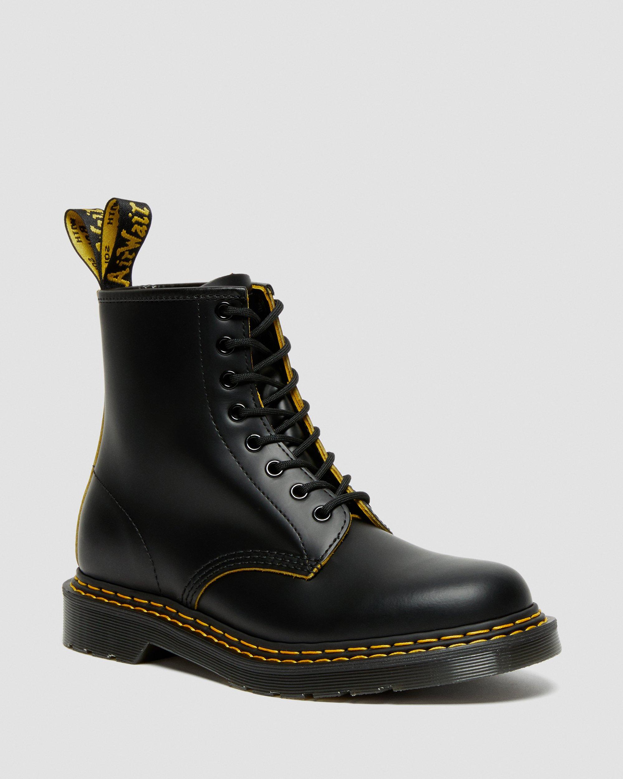 1460 Double Stitch Leather Lace Up Boots in BLACK+YELLOW | Dr