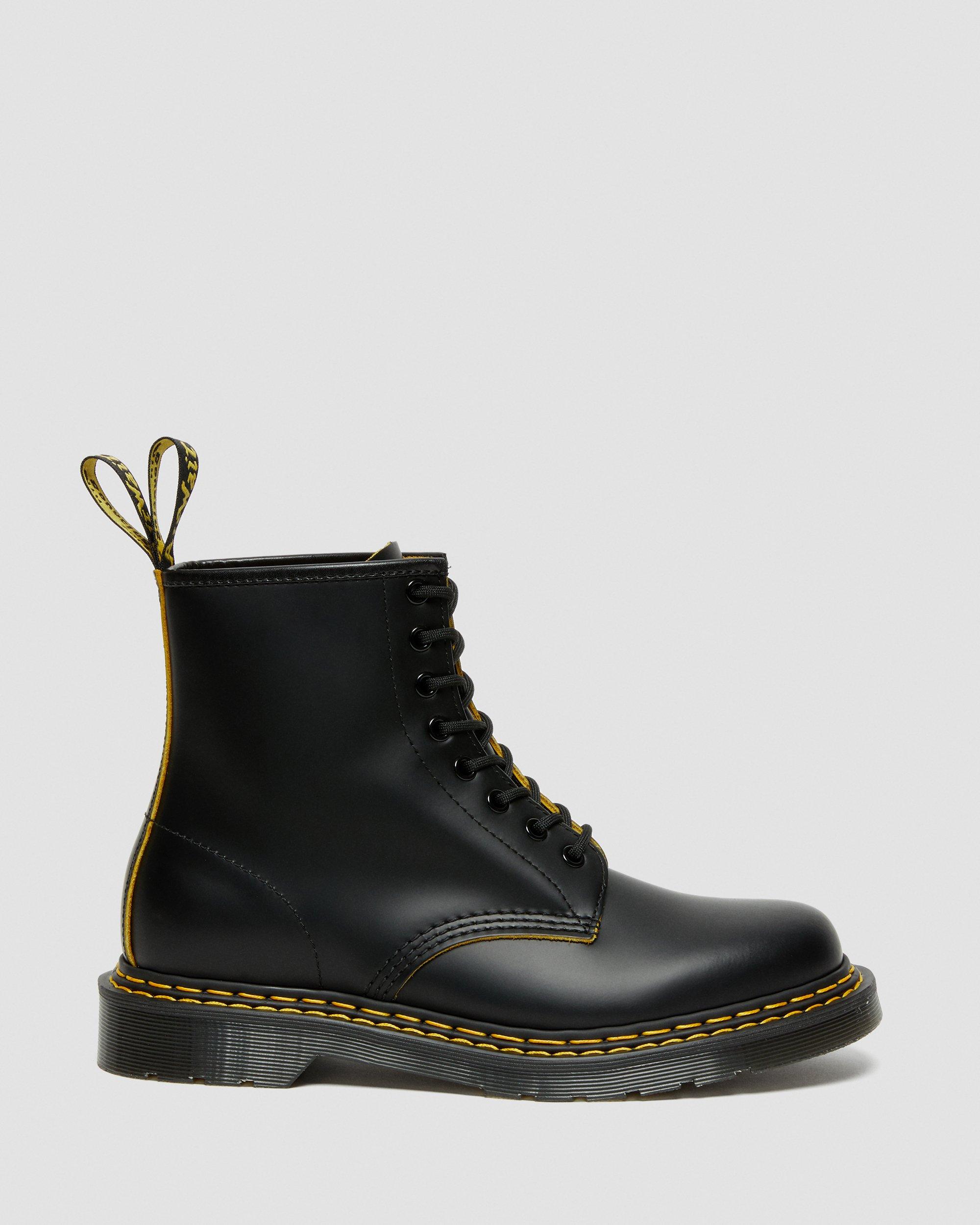1460 Double Stitch Leather Lace Up Boots in BLACK+YELLOW | Dr
