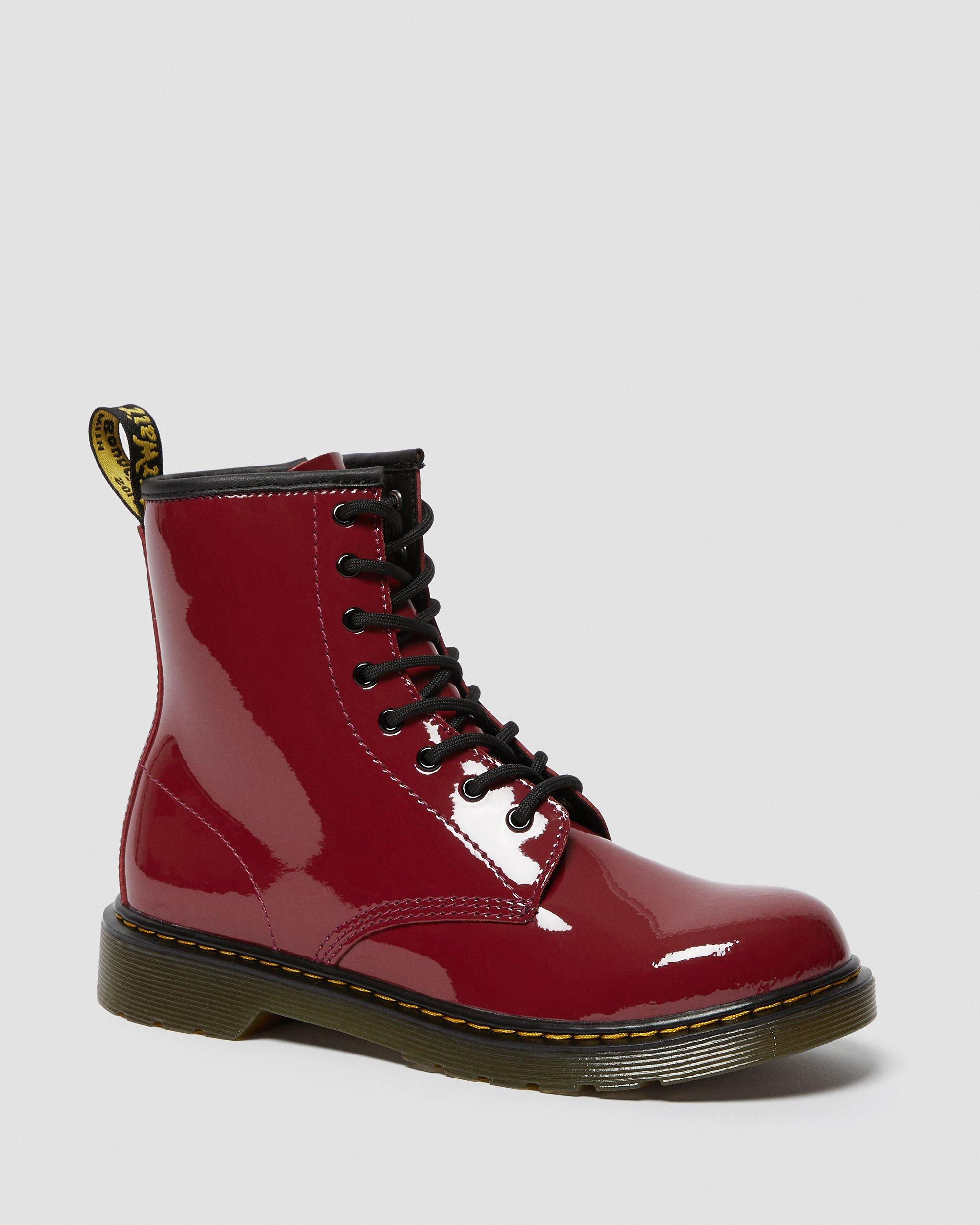 Youth 1460 Patent Leather Lace Up Boots in DARK SCOOTER RED | Dr