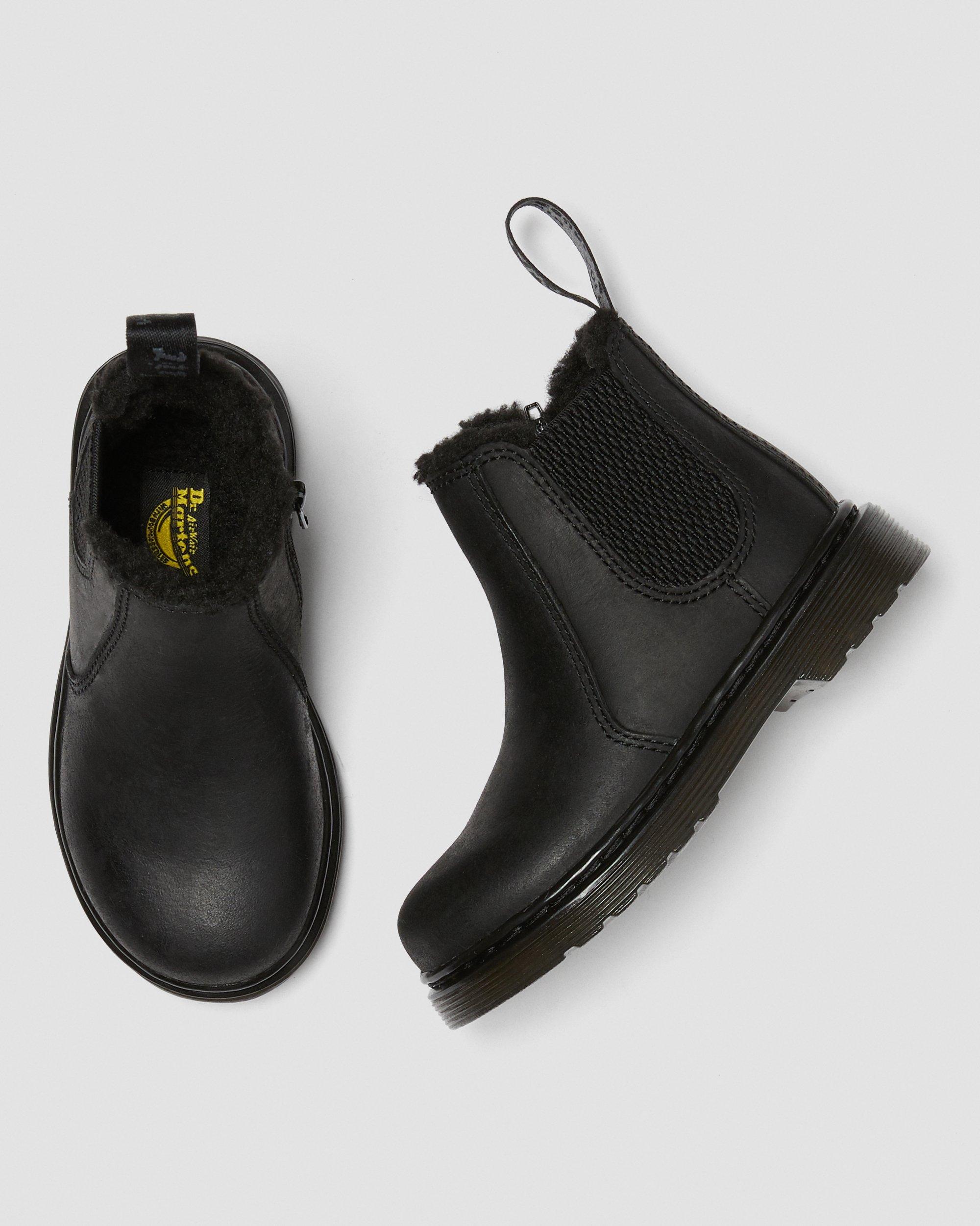 Toddler 2976 Leonore Faux Fur Lined Chelsea Boots in Black | Dr. Martens
