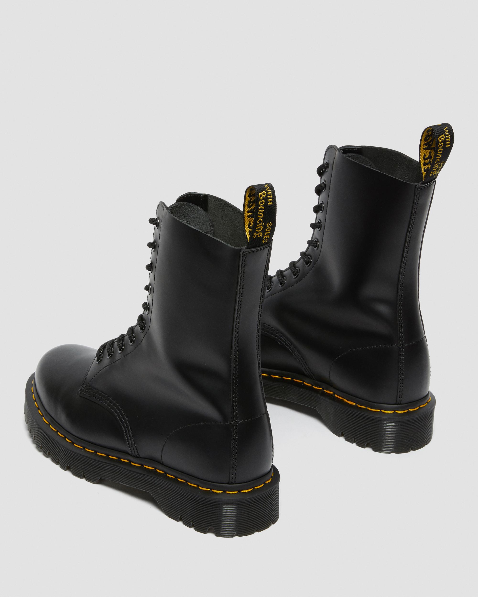 Dr.Martens 1490 10-Eyelet Black Mens Smooth Leather Mid-calf Boots 