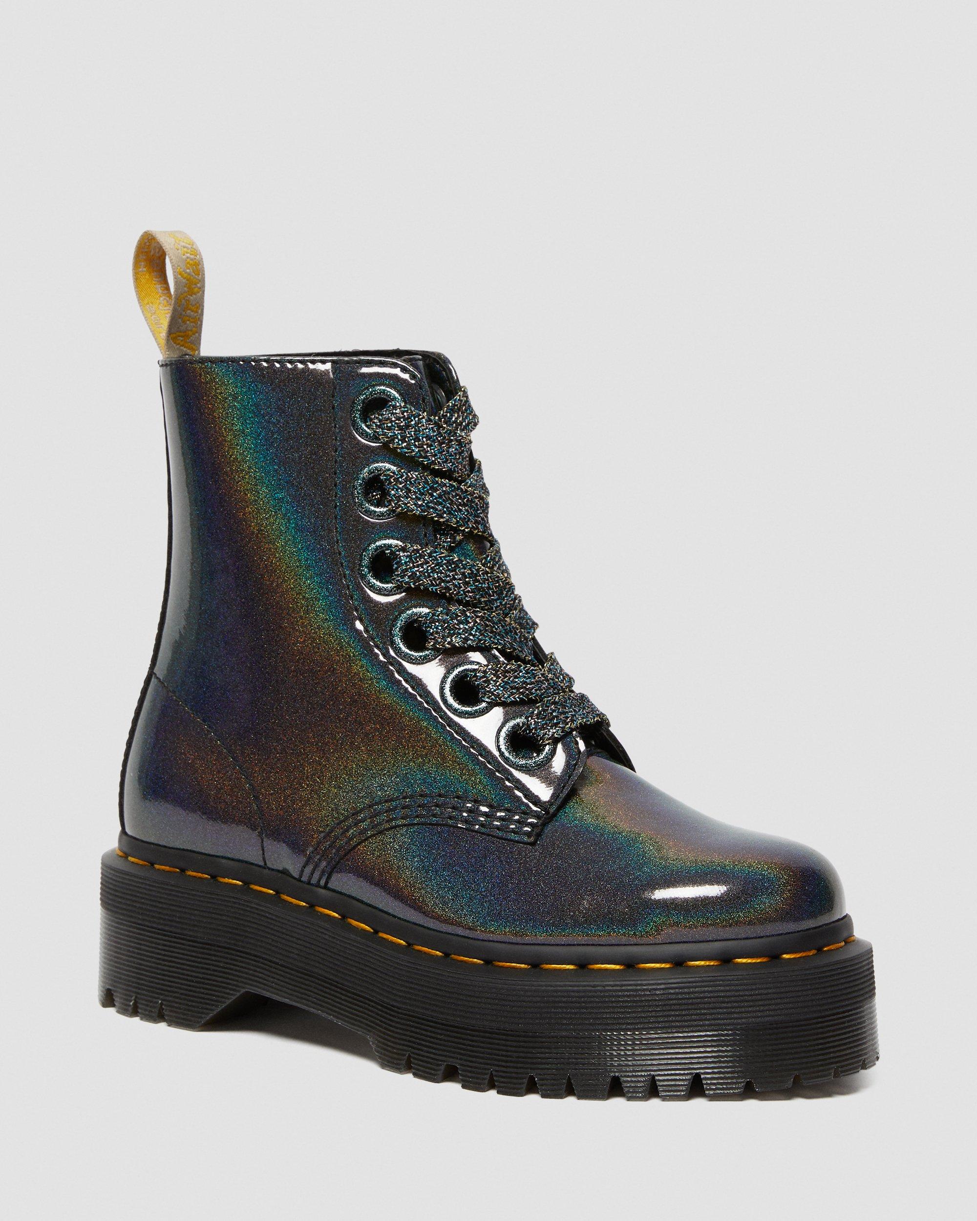 Vegan Molly Rainbow Platform Boots in GUNMETAL | Dr. Martens™