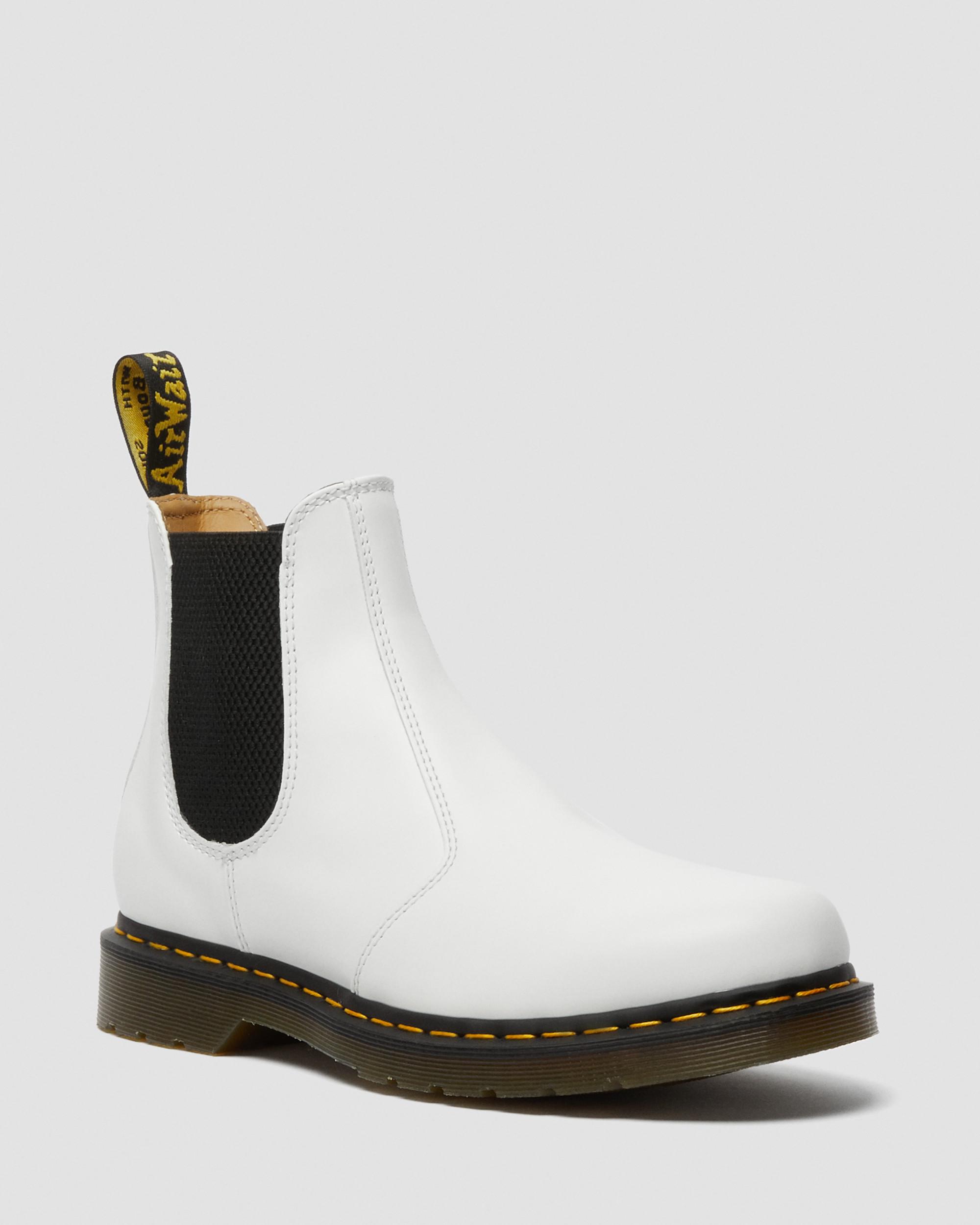 2976 Yellow Stitch Smooth Leather Chelsea Boots in White